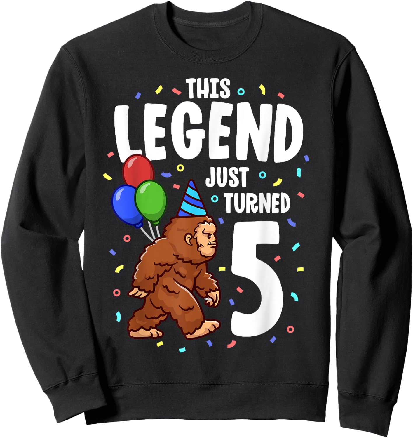 Bigfoot Birthday Party 5 Years Old Sasquatch Theme Boys Sweatshirt - Sweatshirt | Black