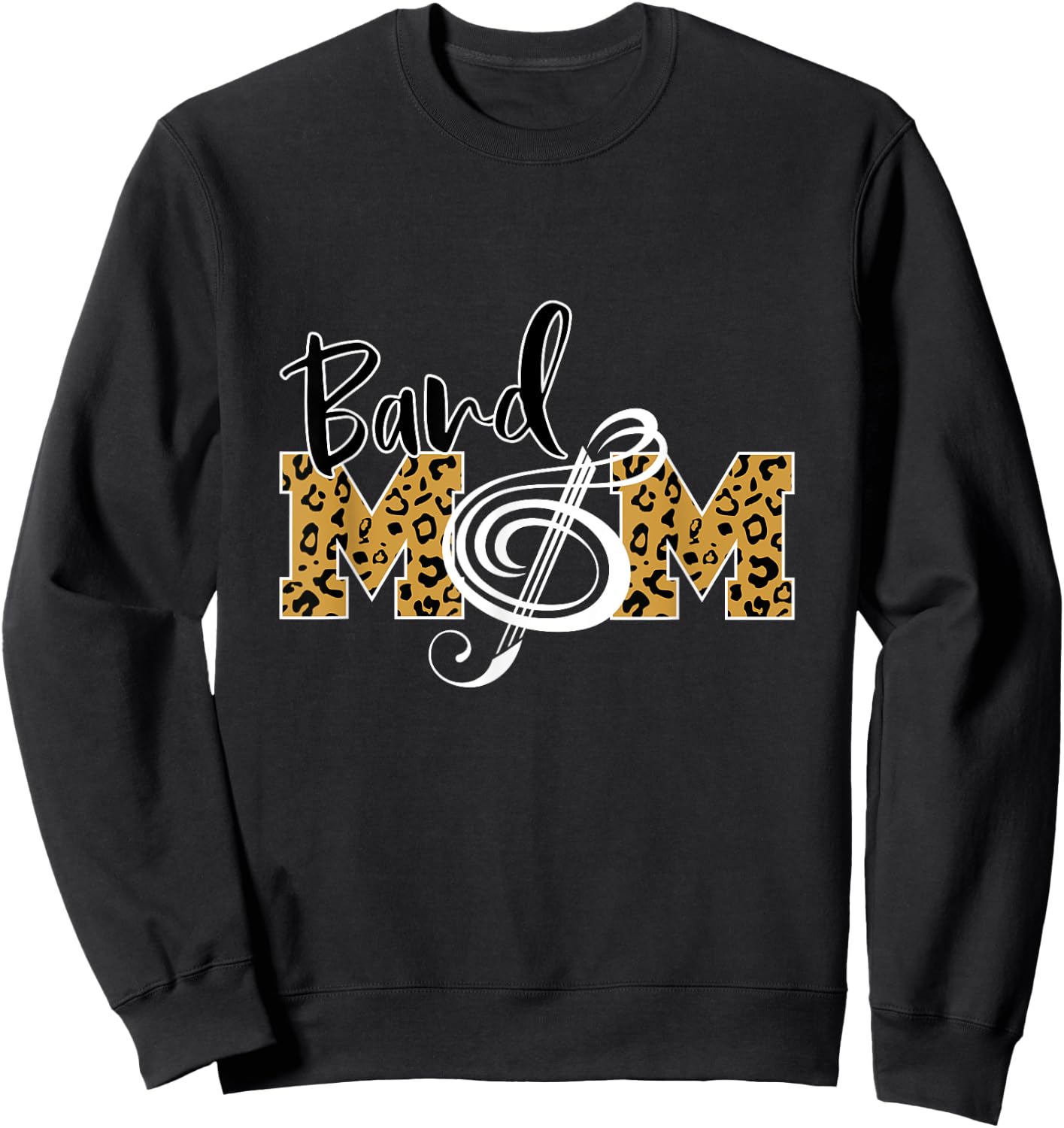 Band Mom Leopard Print Musical Marching Band Mother's Day Sweatshirt - Sweatshirt | Black