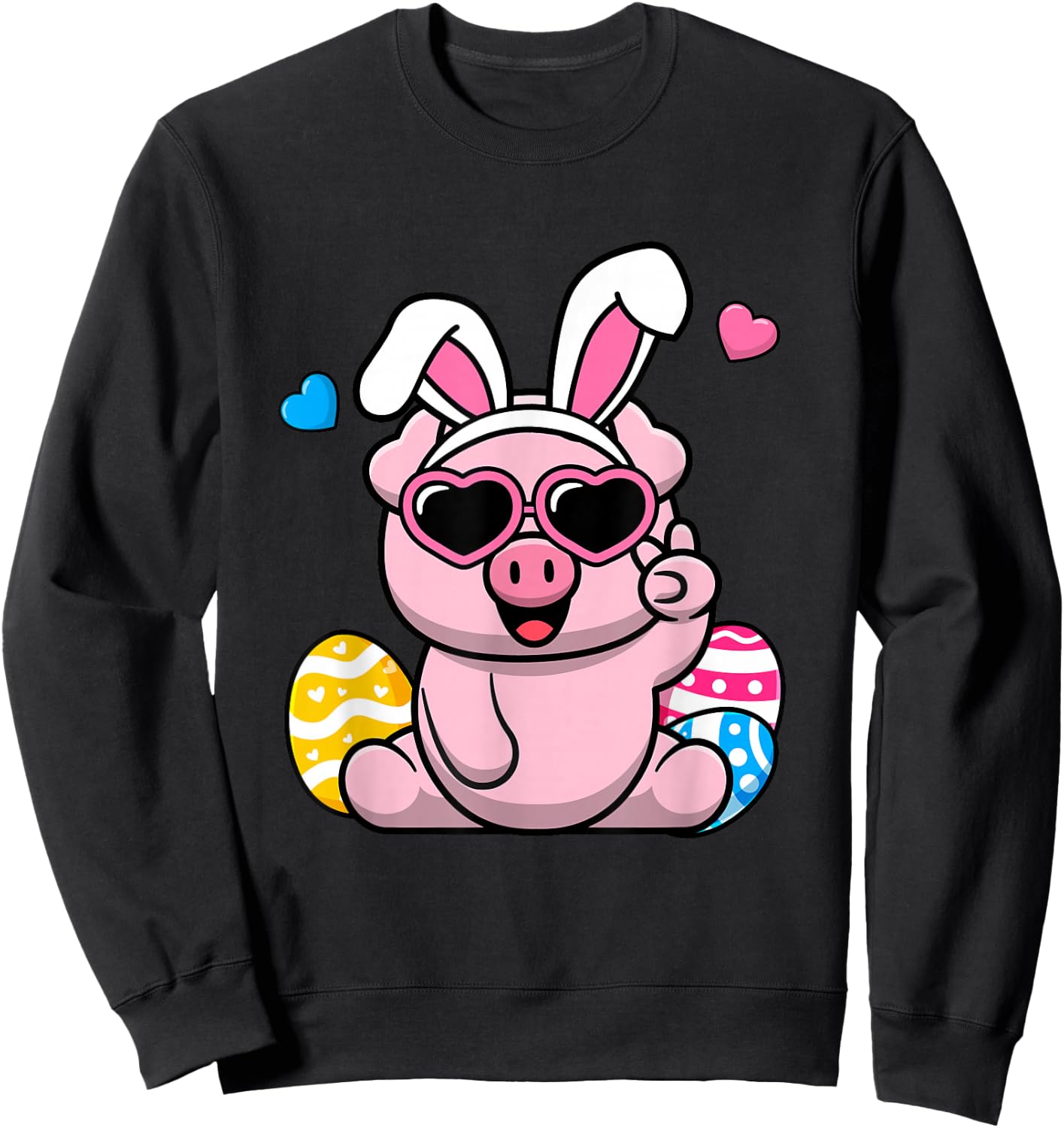 Cute Pig Bunny Ears Easter Day Boy Girl Kids Sweatshirt - Sweatshirt | Black
