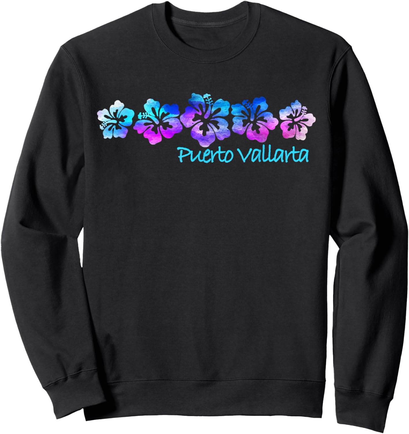 Puerto Vallarta Tropical Flower Design -Vacation Beach Sweatshirt - Sweatshirt | Black