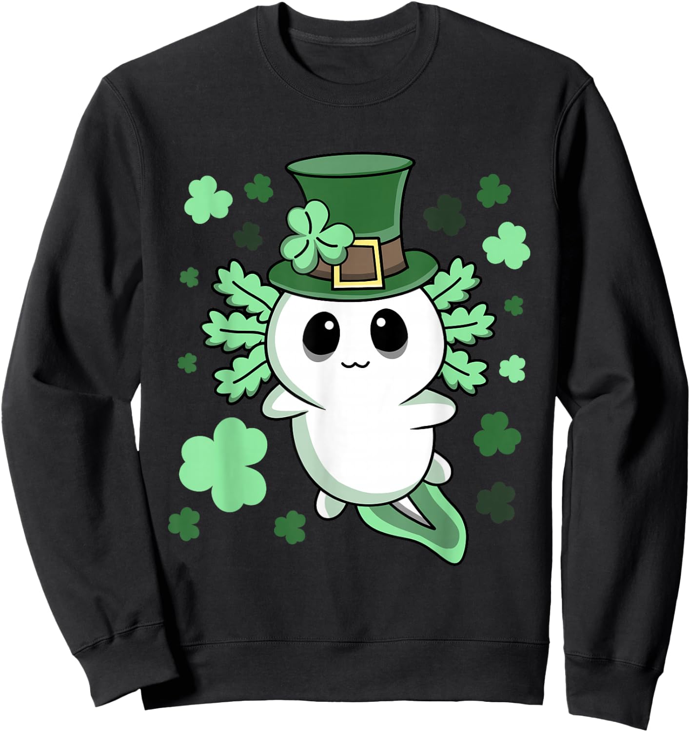 Cute Kawaii Irish St. Patrick's Day Axolotl Sweatshirt - Sweatshirt | Black