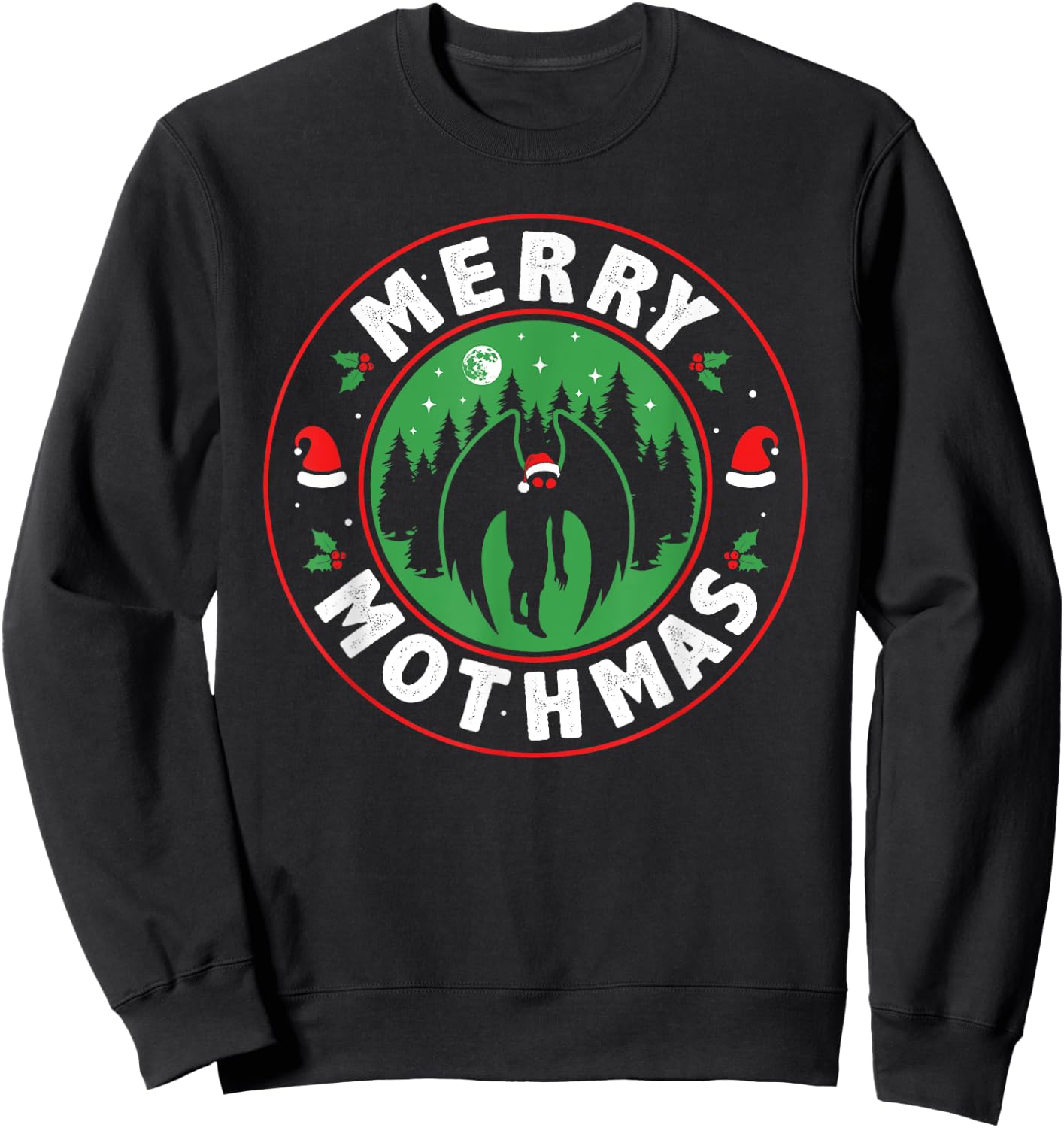 Merry Mothmas Funny Santa Mothman Cryptid Christmas Pajama Sweatshirt - Sweatshirt | Black