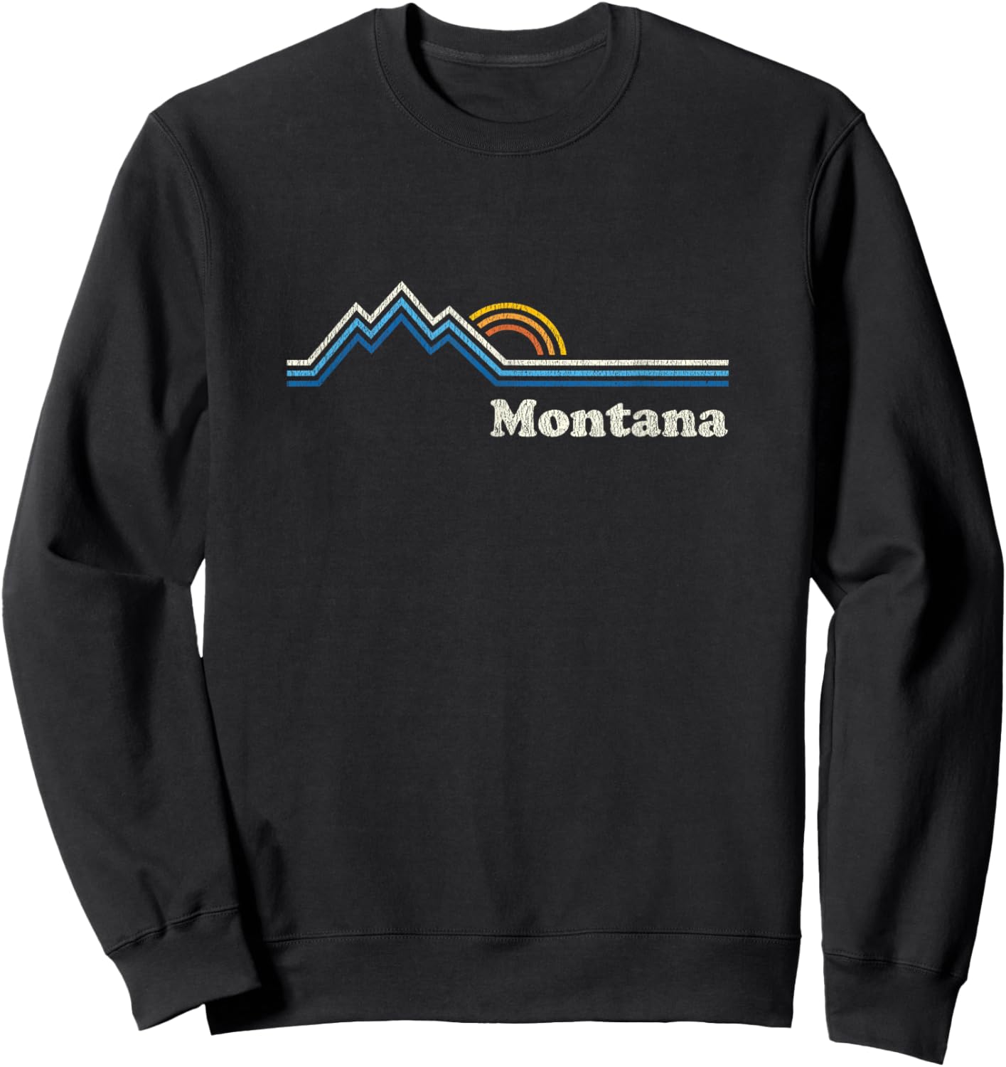 Retro Montana T Shirt Vintage Sunrise Mountains Design Sweatshirt - Sweatshirt | Black