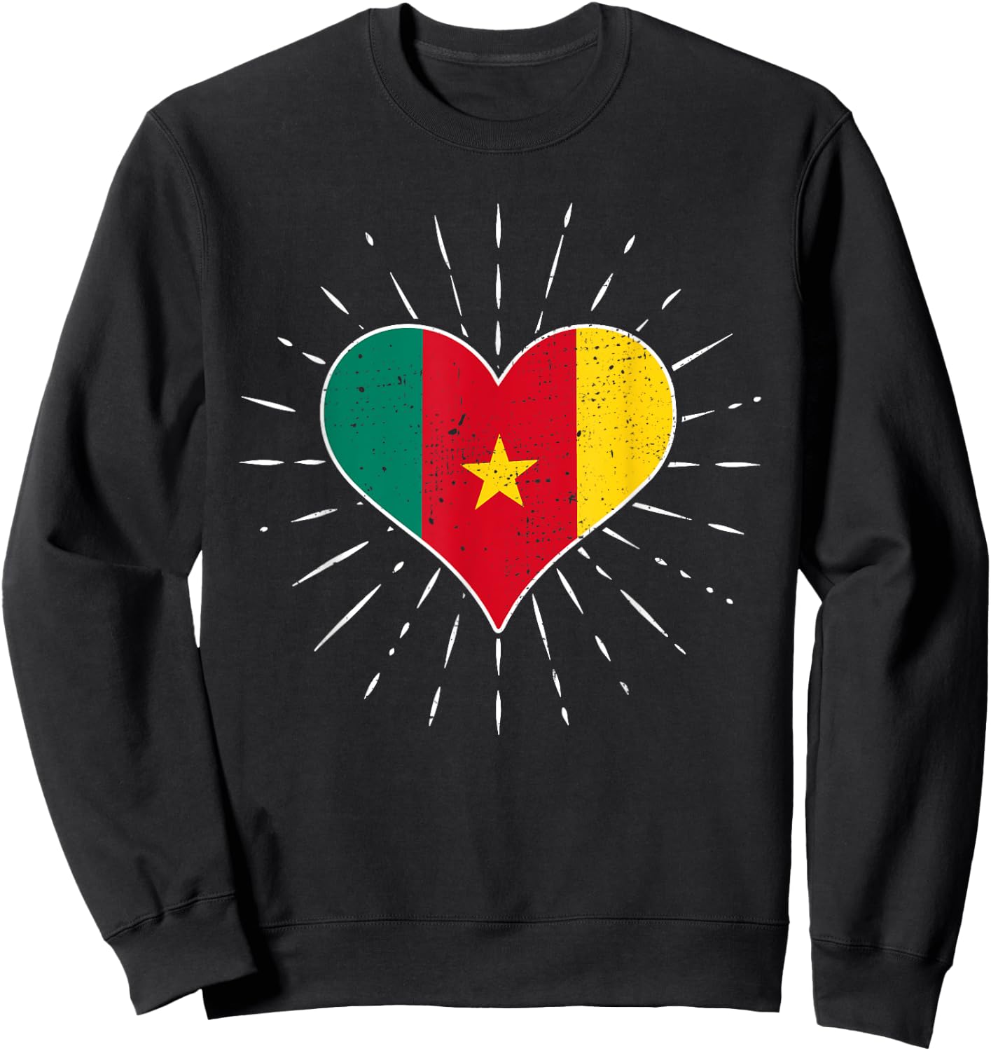 Vintage Cameroonian Flag Heart Cameroon Lovers Retro , Black, S Sweatshirt - Sweatshirt | Black