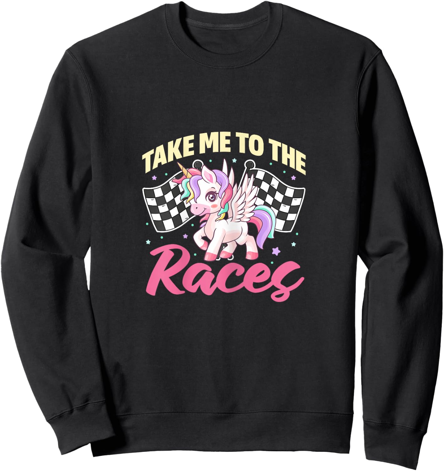 Races Dirt Track Racing Unicorn Racer Race Flag Sweatshirt - Sweatshirt | Black