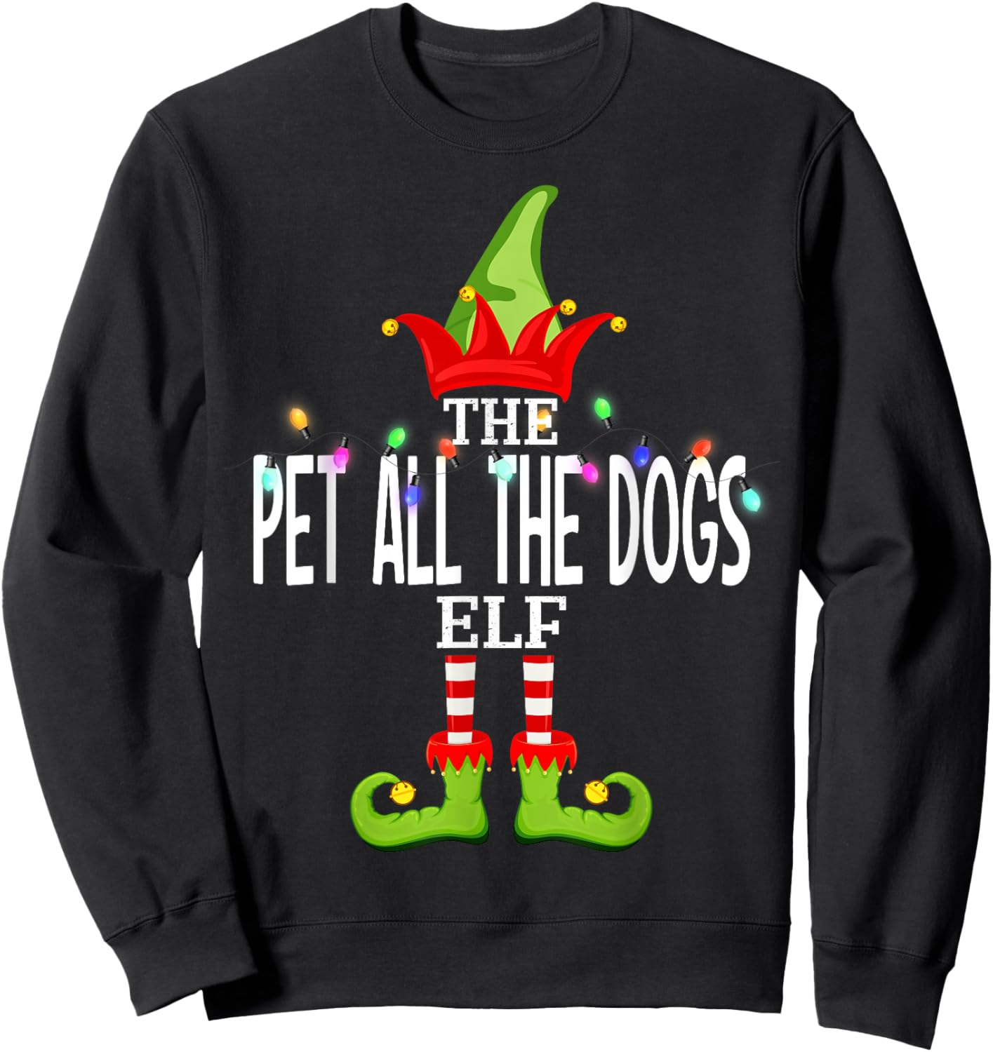 The Pet All The Dogs Elf Christmas Matching Pajamas Sweatshirt - Sweatshirt | Black