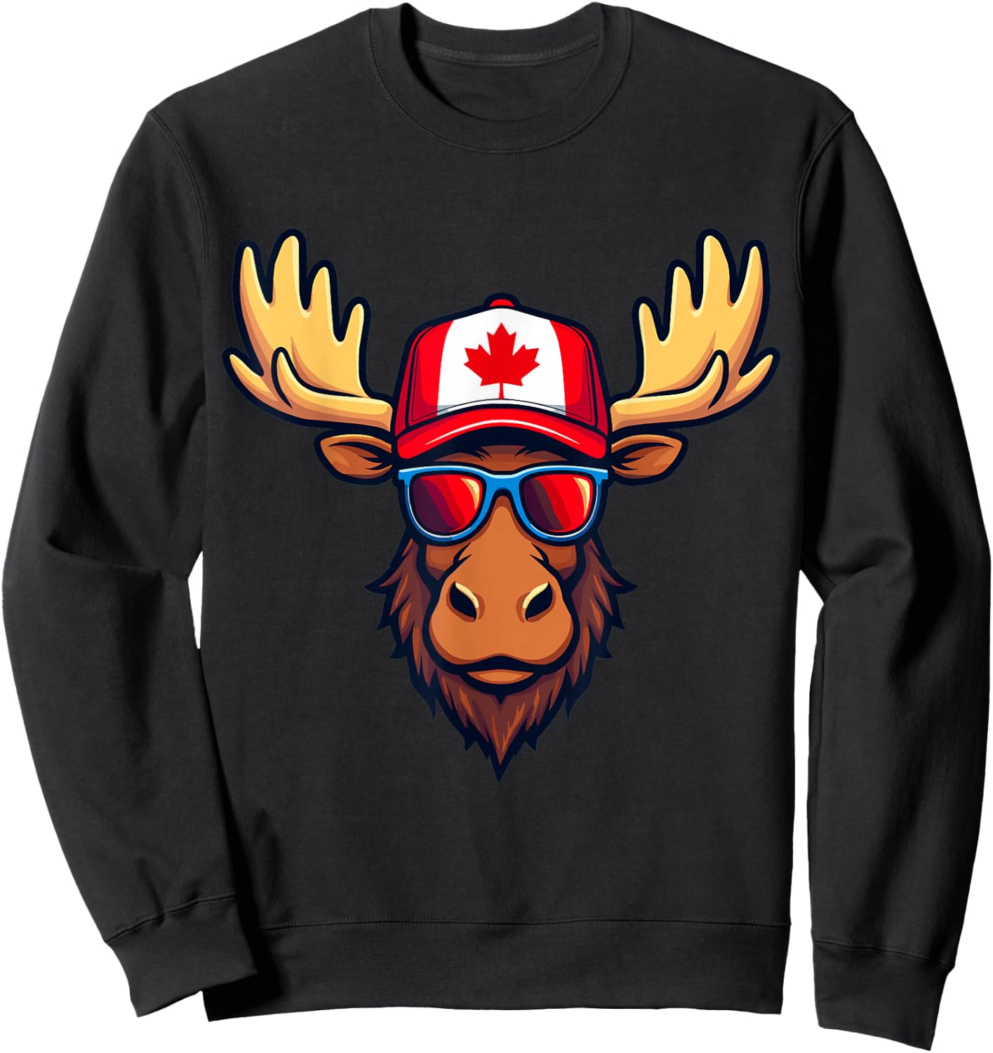 Canadian Canada Day Moose Canada Flag Sweatshirt - Sweatshirt | Black