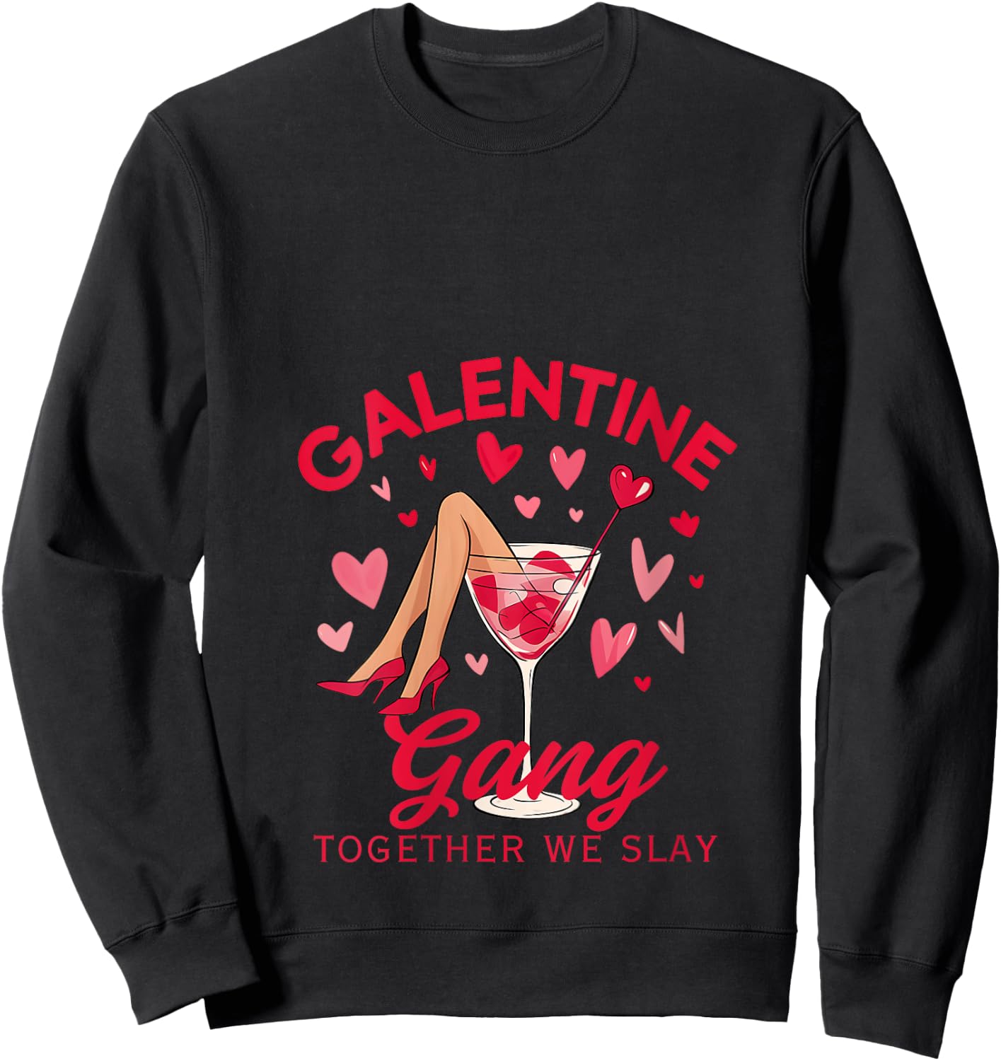 Galentine Gang Together We Slay Valentine's Day V-Neck Sweatshirt - Sweatshirt | Black