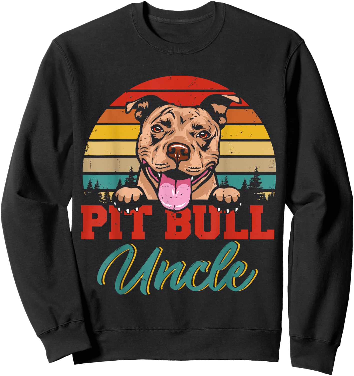 Vintage Retro Pit Bull Uncle Cool Father's Day Dog Lover Sweatshirt - Sweatshirt | Black