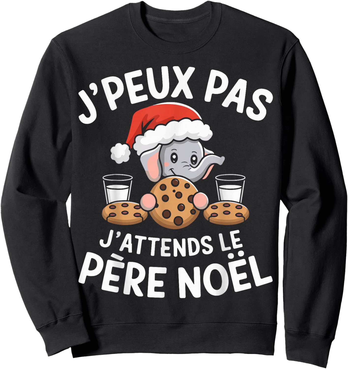 Je peux Pas J'attends Le Père Noël Animals Elephant Christmas , Black, S Sweatshirt - Sweatshirt | Black
