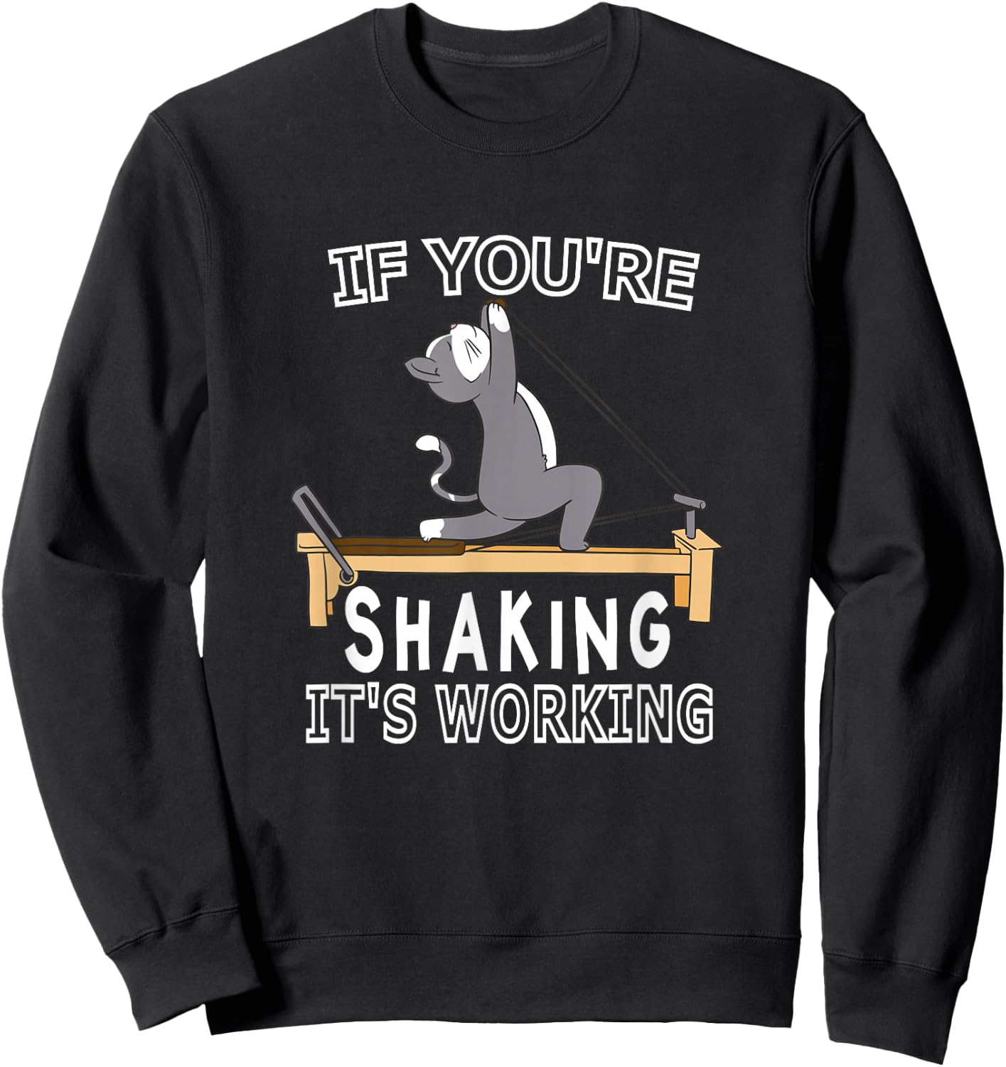 Pilates cat Reformer Pilates If you're shaking it's working Sweatshirt - Sweatshirt | Black