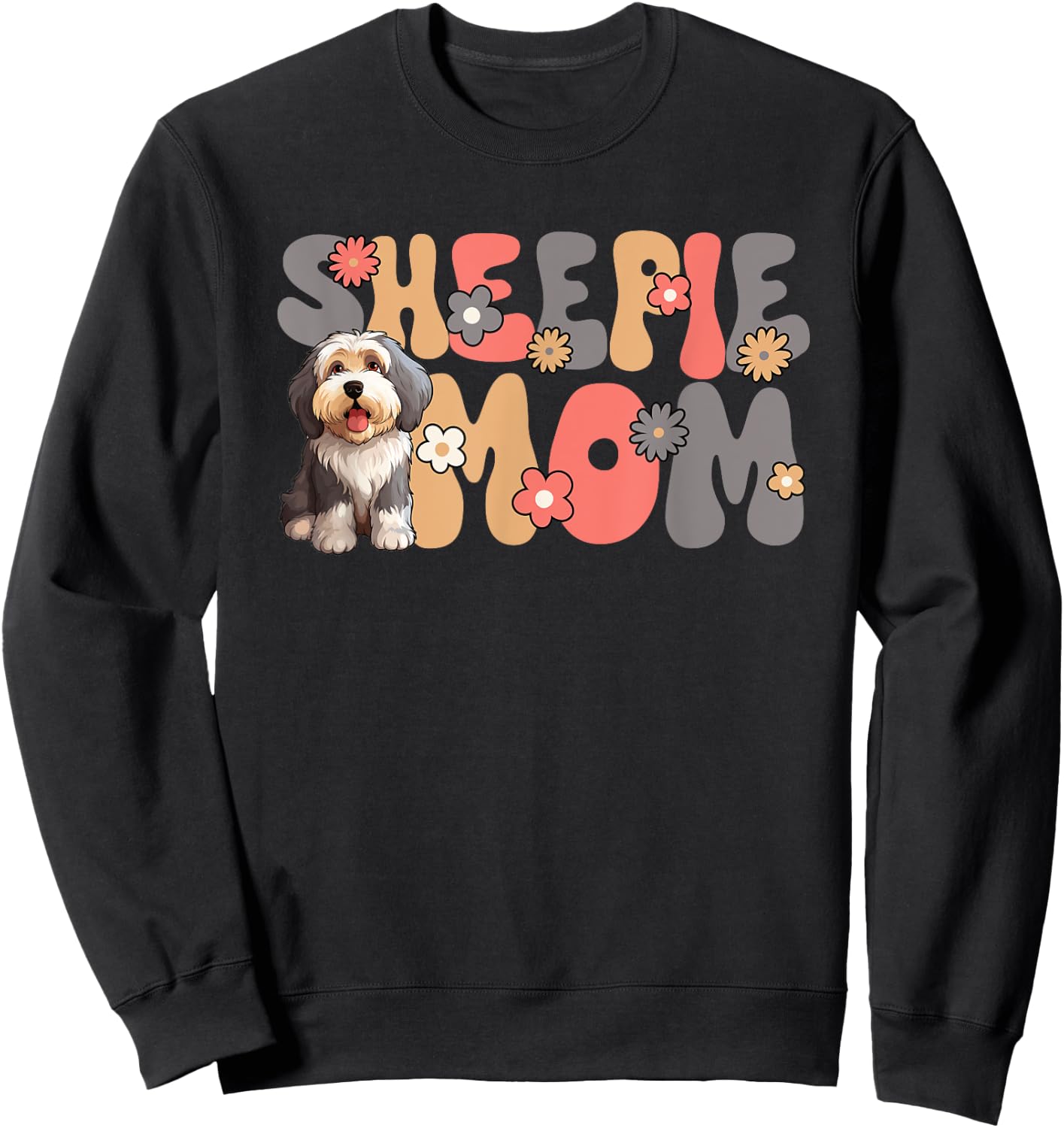 Old English Sheepdog Groovy World's Best Sheepie Mom Sweatshirt - Sweatshirt | Black