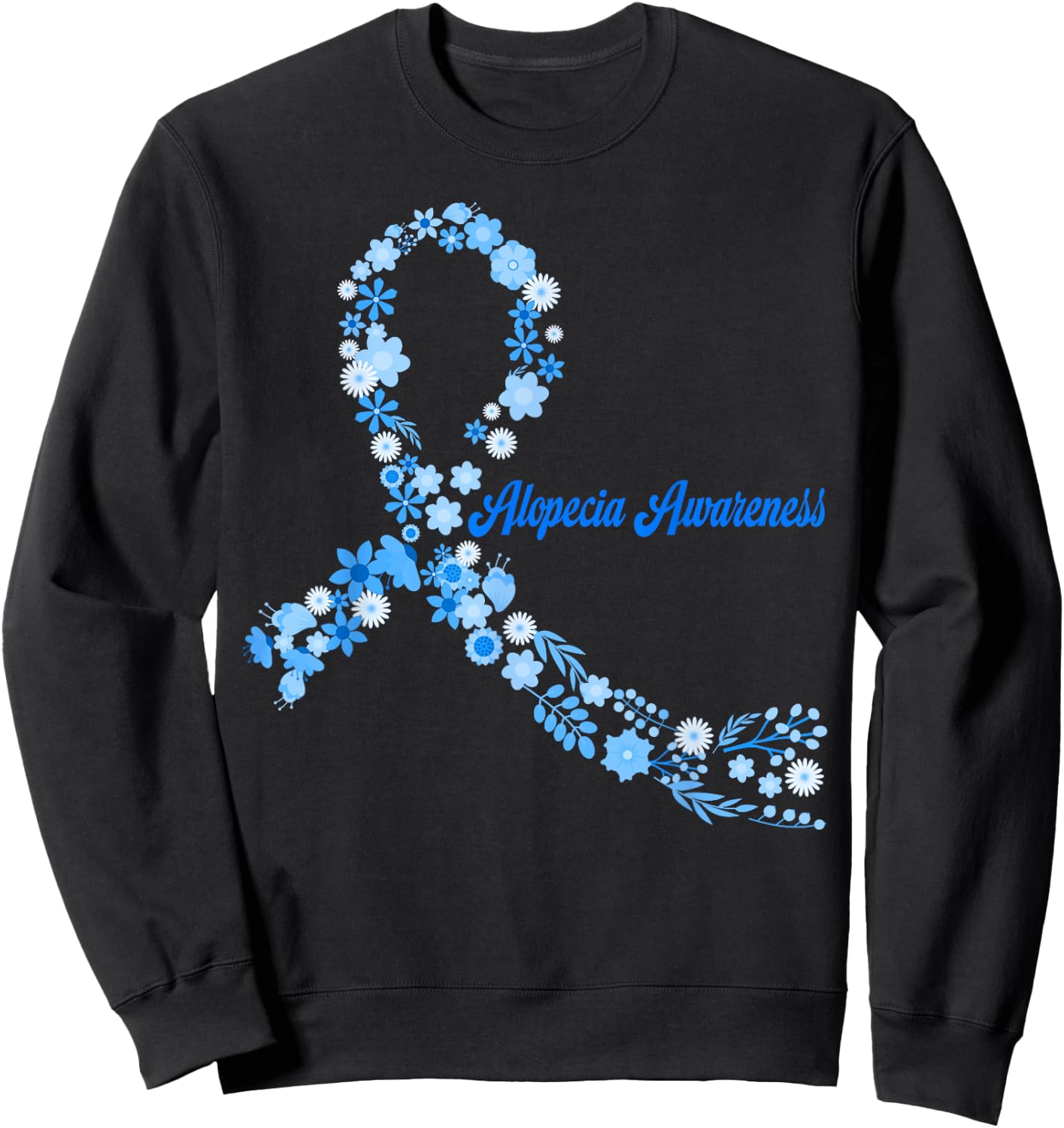 Alopecia Awareness Hippie Flower Blue Ribbon Support Sweatshirt - Sweatshirt | Black