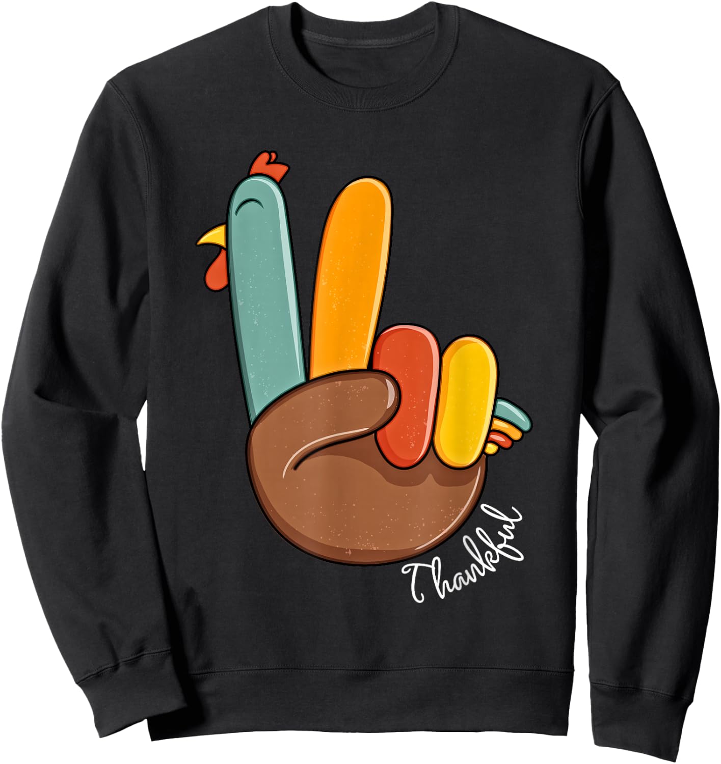 Peace Sign Turkey Hand Cool Thanksgiving Hippie - Men Women Sweatshirt - Sweatshirt | Black