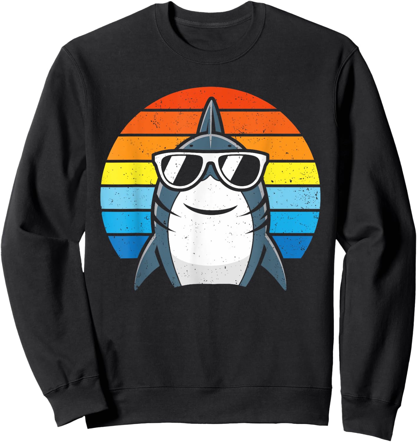 Retro Cool Shark with Sunglasses Kids Boys Men Funny Shark Sweatshirt - Sweatshirt | Black