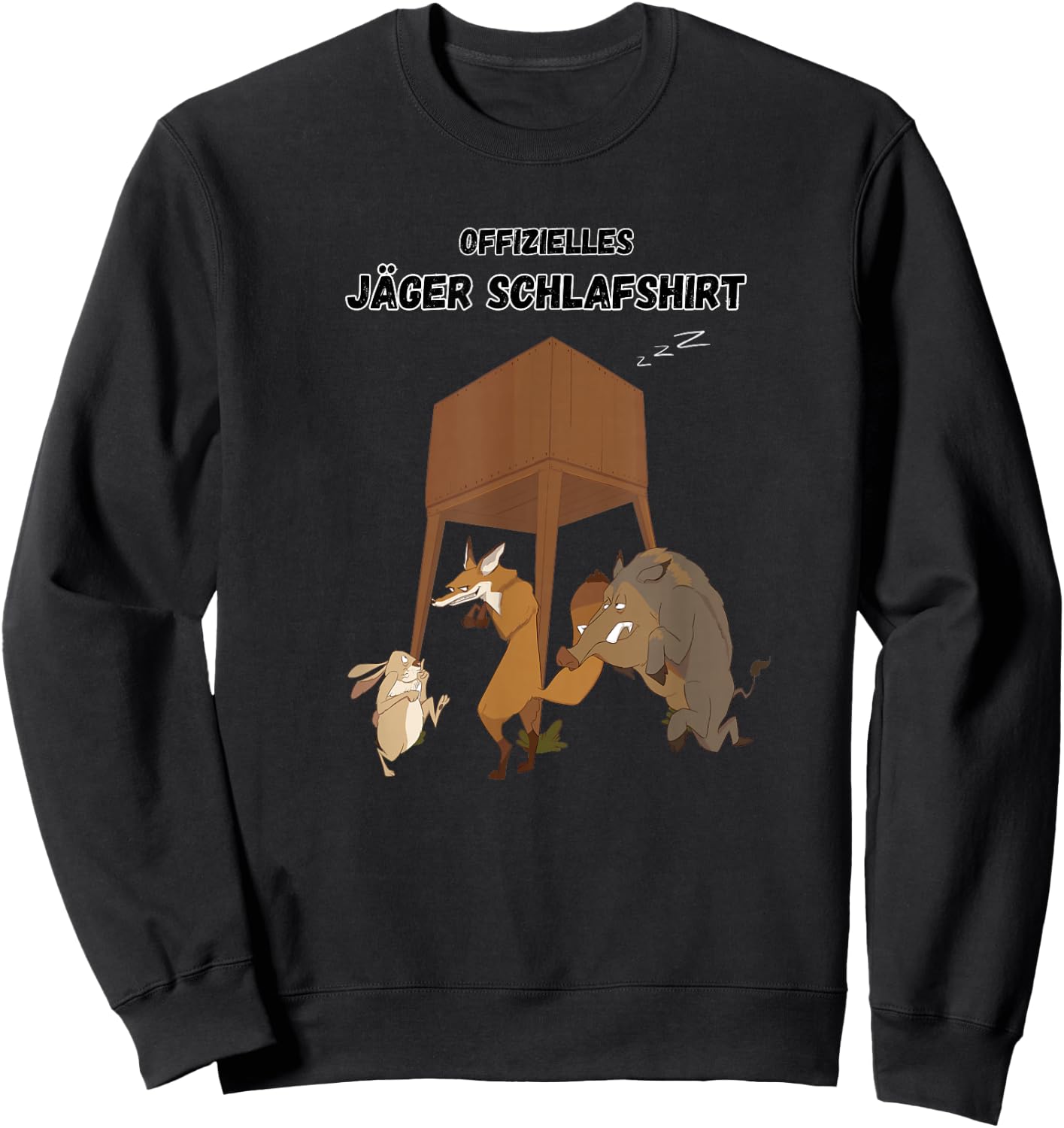 Offizielles Jäger Schlafshirt Wildschwein Fuchs und Hase Sweatshirt - Sweatshirt | Black