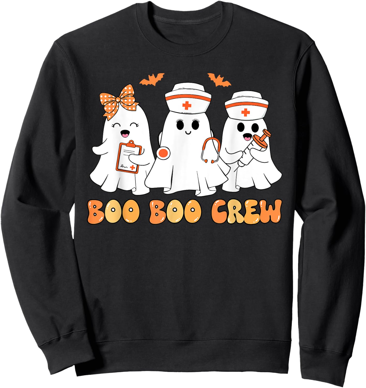 Boo Boo Crew Nurse Halloween Cute Ghost Girl Women Costume Sweatshirt - Sweatshirt | Black