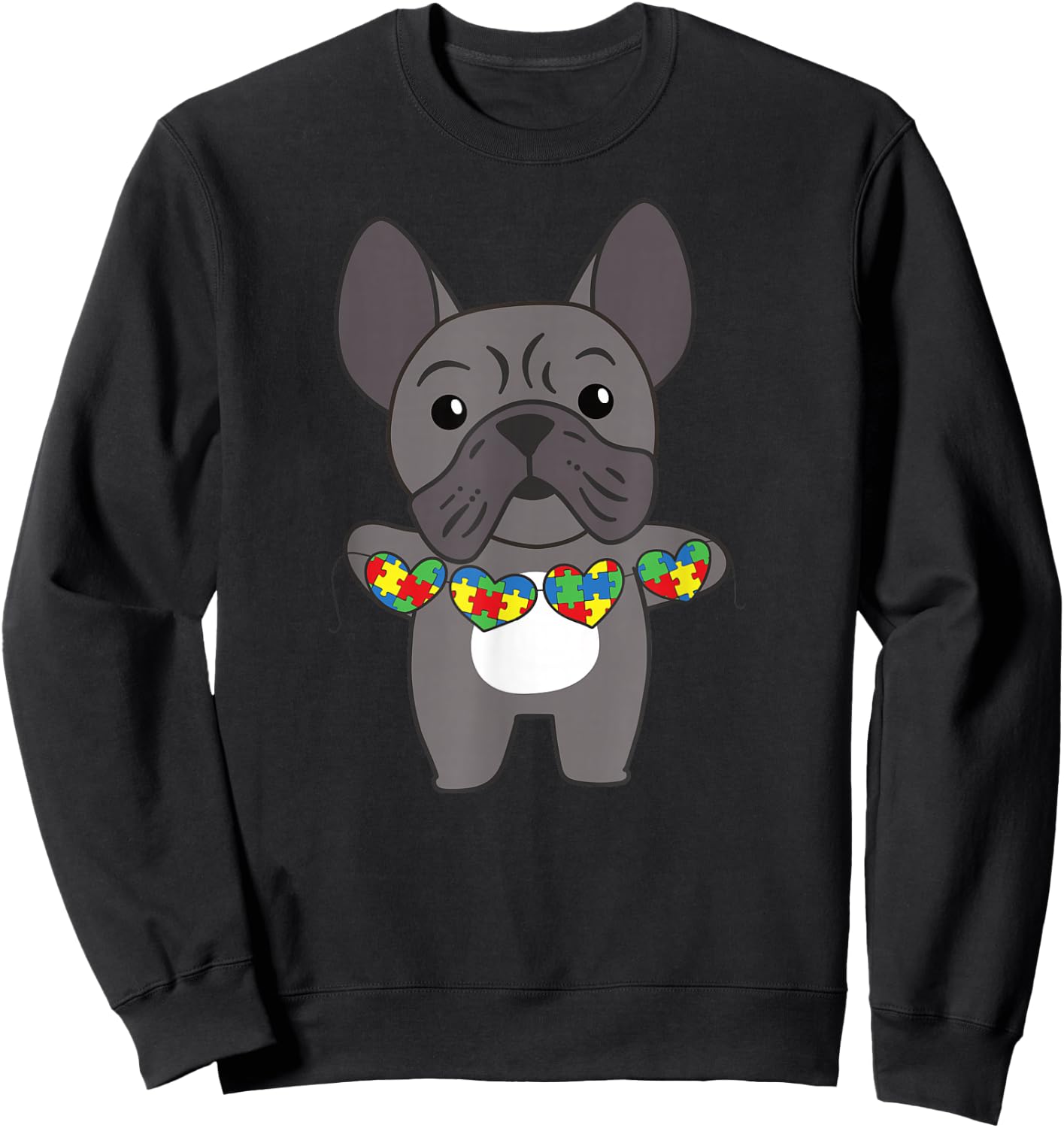 Autism Awareness Month Puzzle Heart french bulldog dog Women Kids Sweatshirt - Sweatshirt | Black