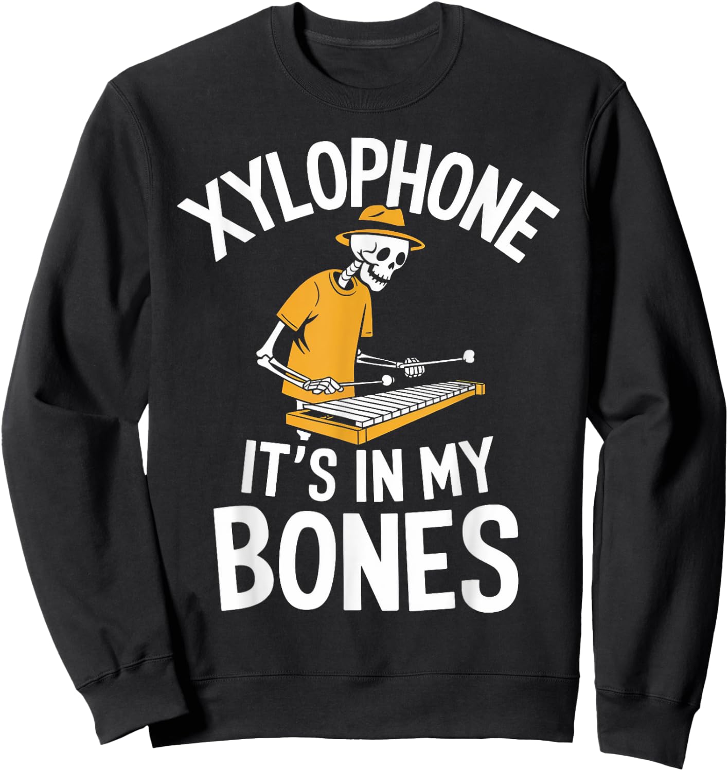 Funny Xylophonist Skeleton Playing Xylophone Sweatshirt - Sweatshirt | Black