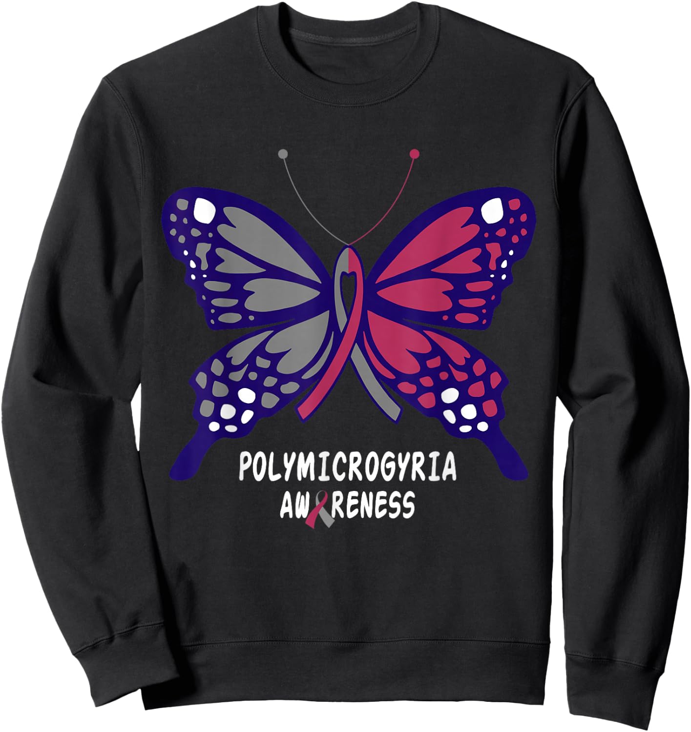 Polymicrogyria Awareness Butterfly Sweatshirt - Sweatshirt | Black