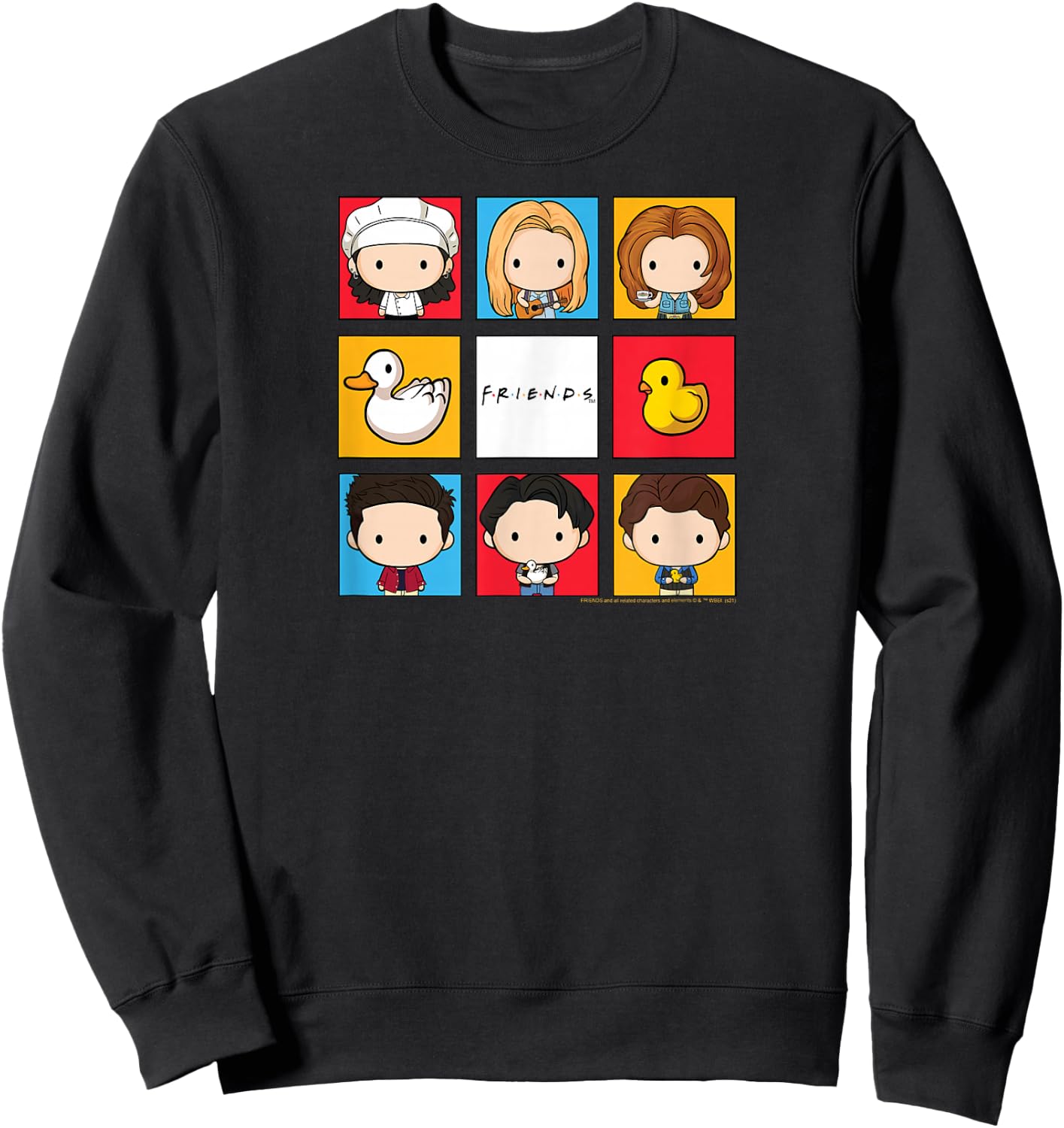 Friends Chibi Bunch Cast Pop Art Squares TV Show Sweatshirt - Sweatshirt | Black