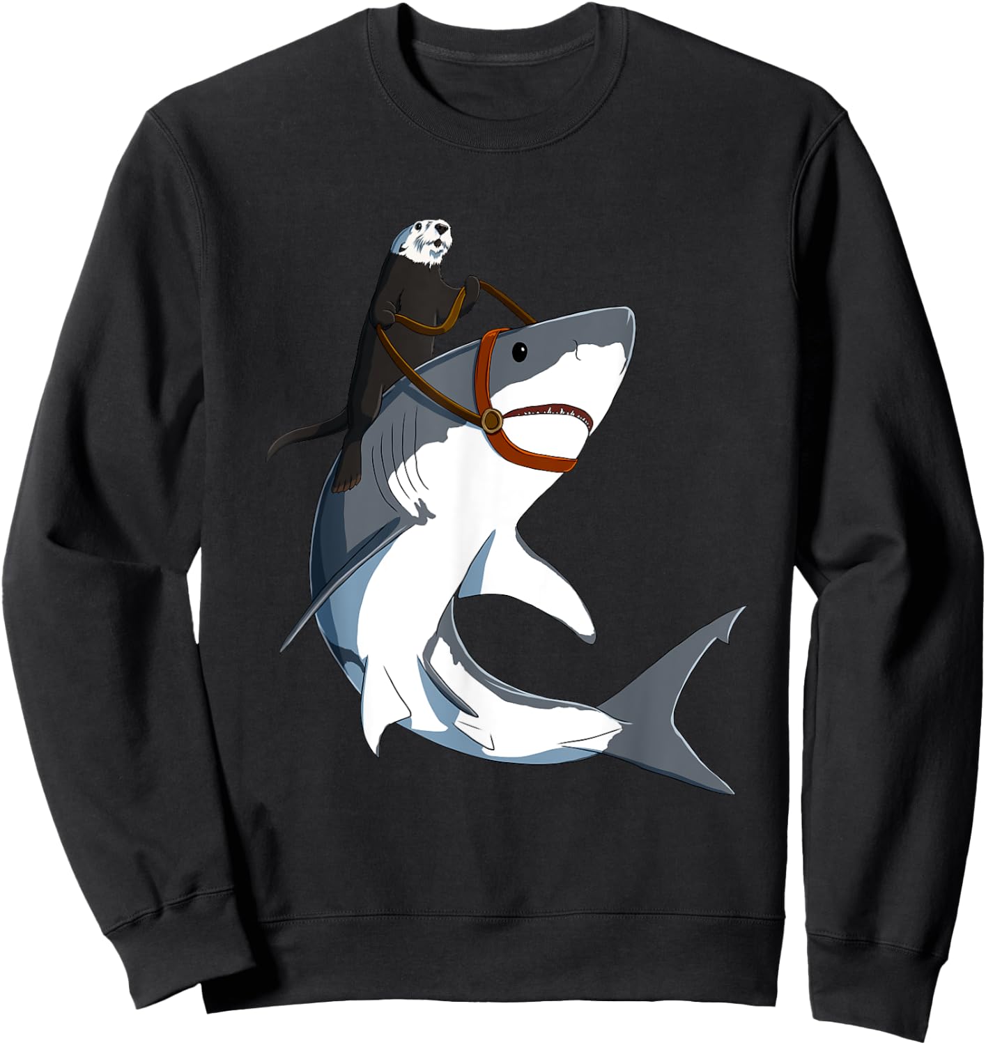 Funny Sea Otter Riding Shark Sweatshirt - Sweatshirt | Black