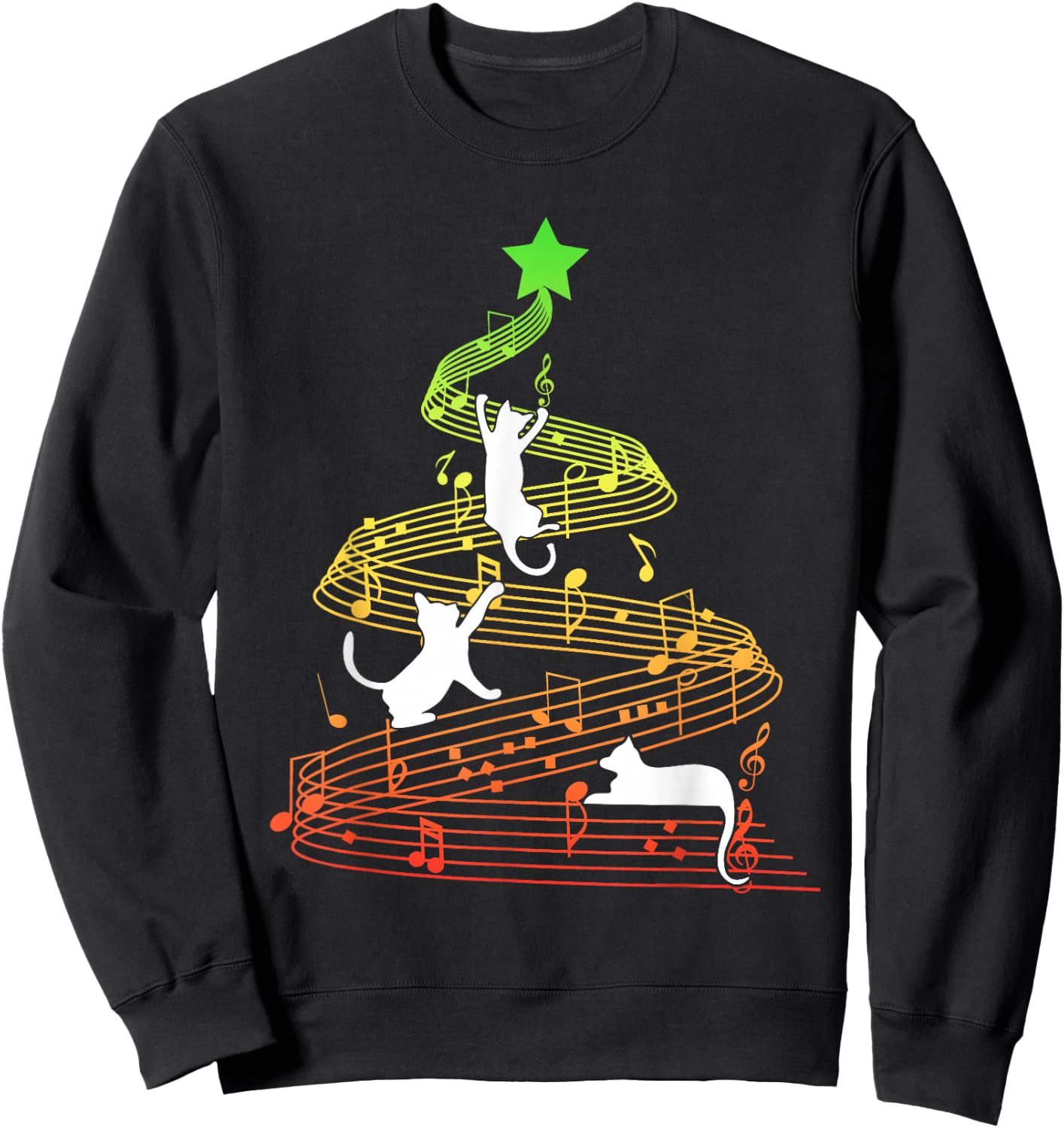 Cat Music Christmas Musician Feline Lover Xmas Pajamas Sweatshirt - Sweatshirt | Black
