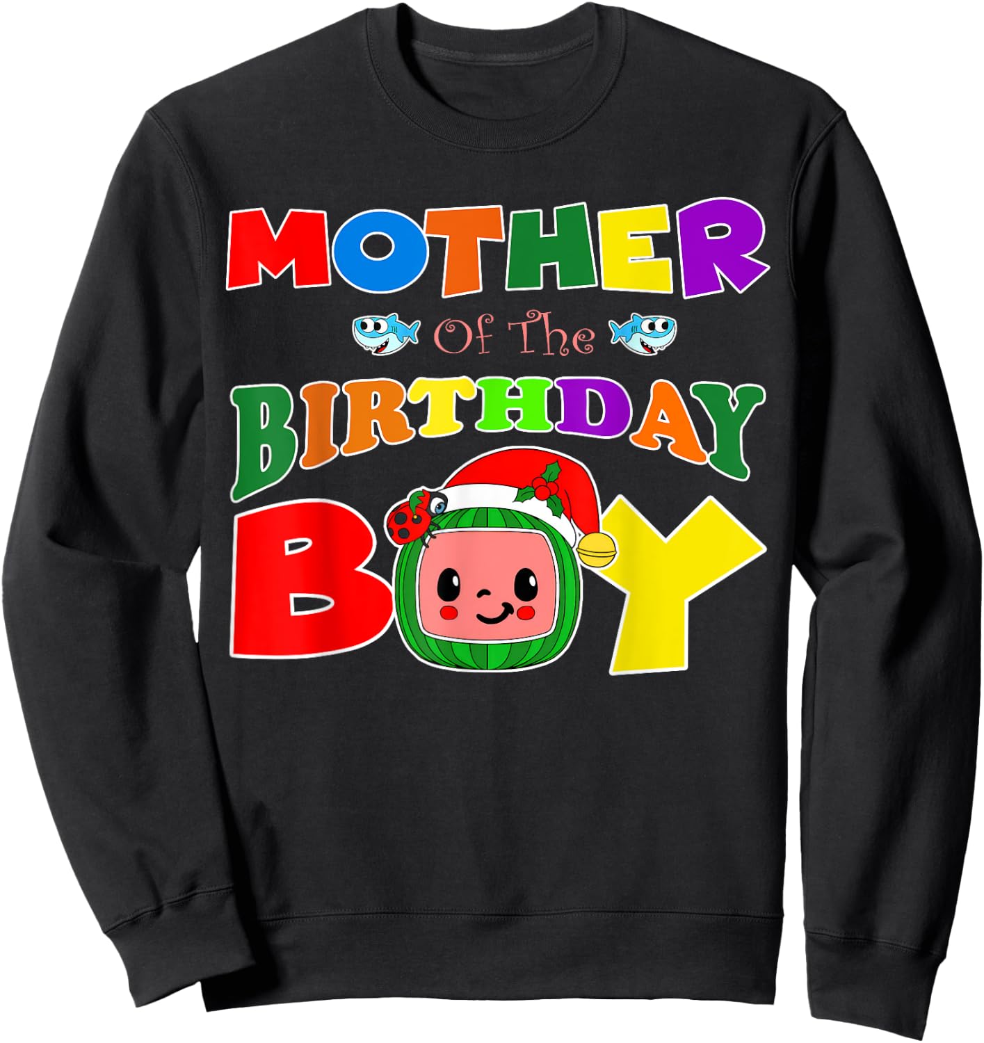 Mother Of The Birthday Boy Funny Melon Family Matching Sweatshirt - Sweatshirt | Black