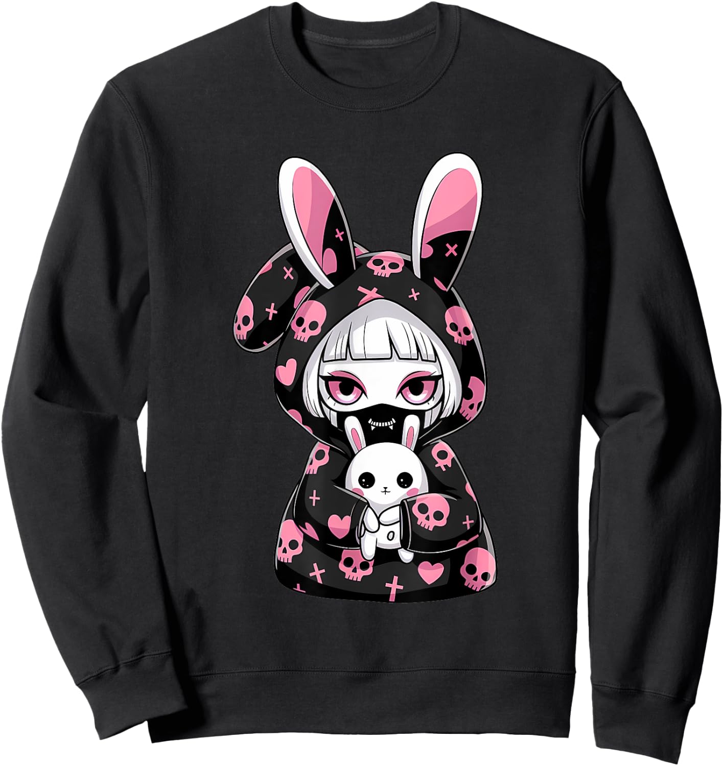 Kawaii Gothic Girl Chibi Style Bunny E-Girl Gothic Grunge Sweatshirt - Sweatshirt | Black