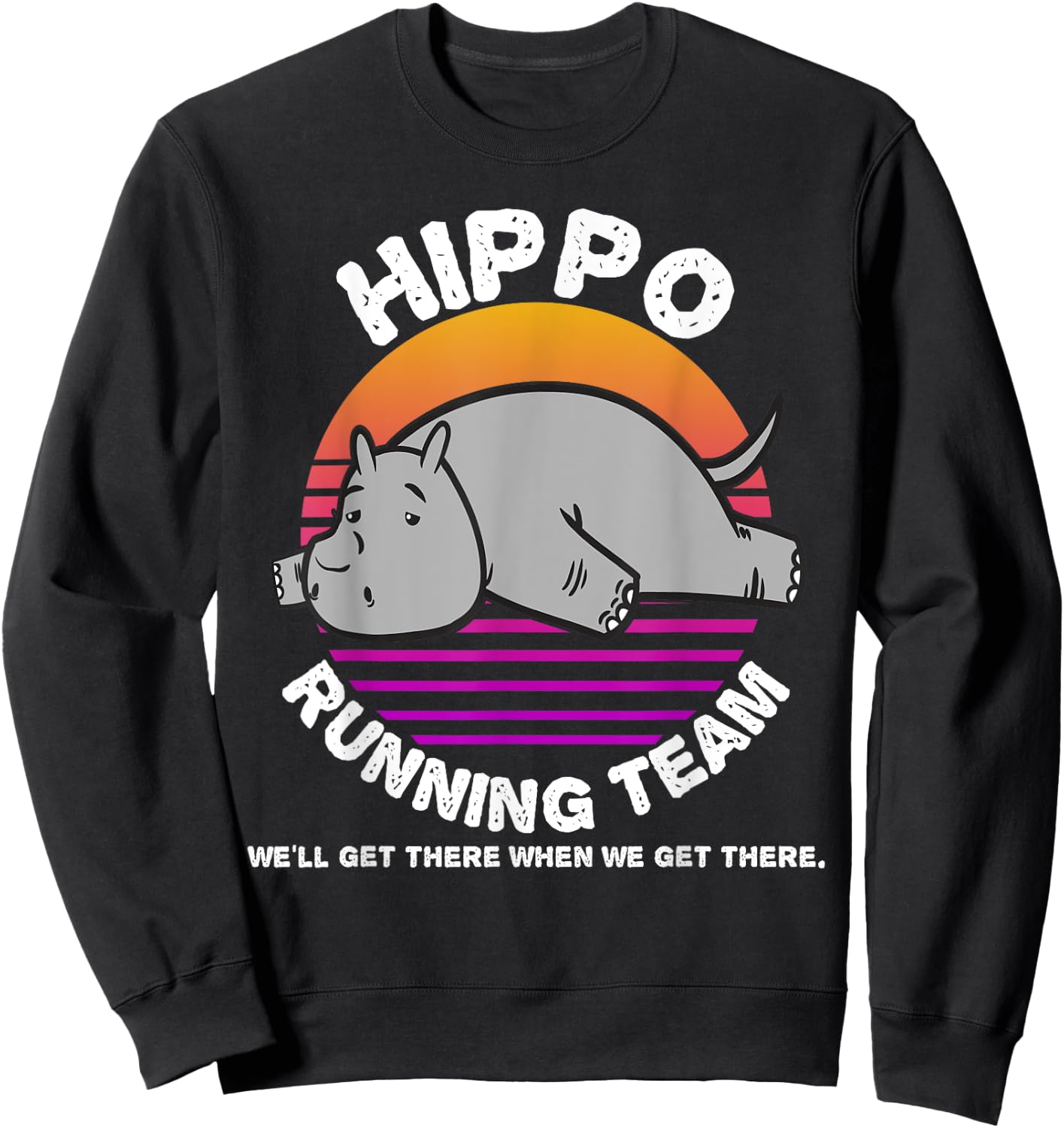 Funny Hippo Running Team Shirt Kids Men Women Gift Sweatshirt - Sweatshirt | Black