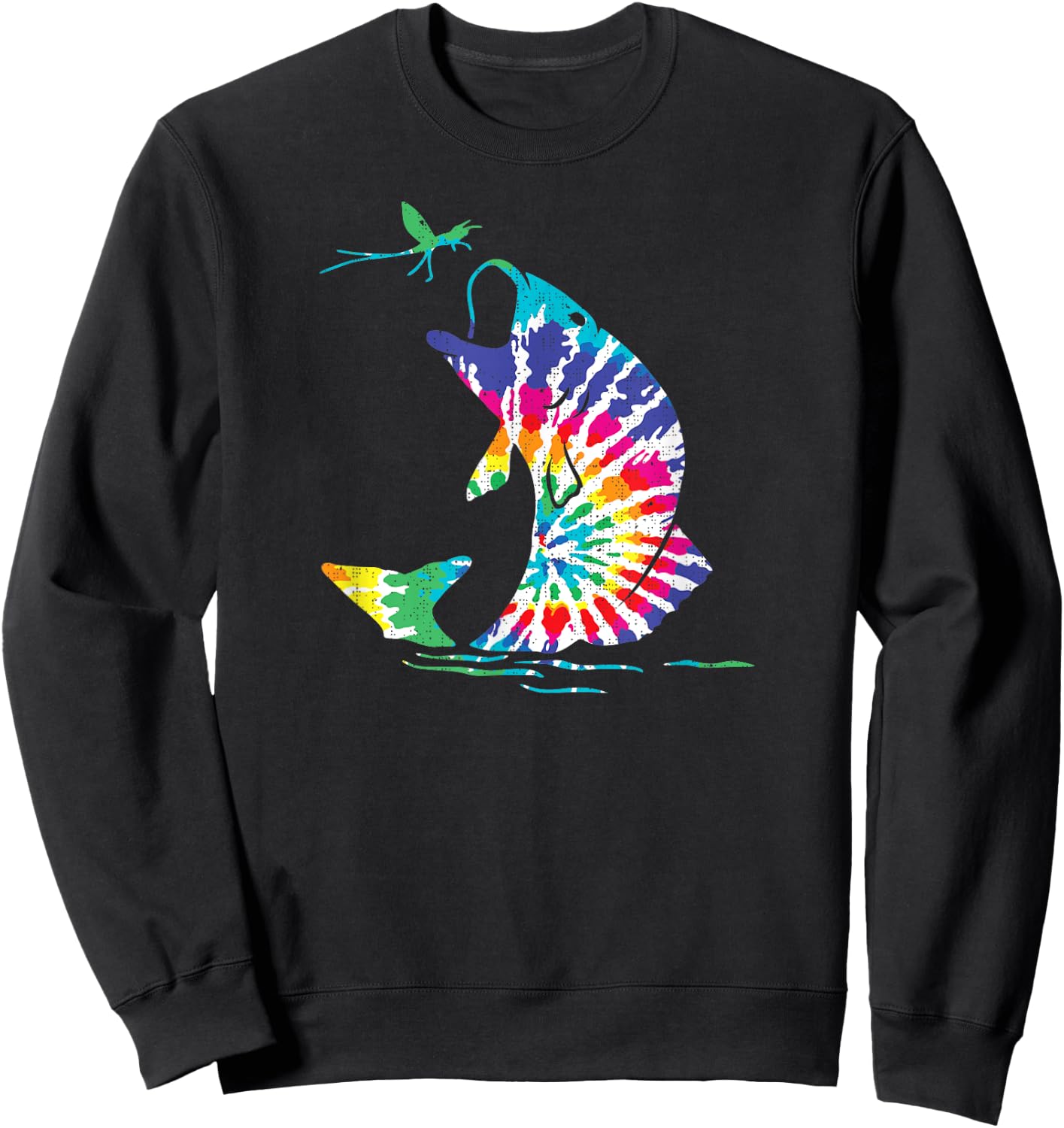 Tye Dye Fly Fishing Trout Bass Sweatshirt - Sweatshirt | Black