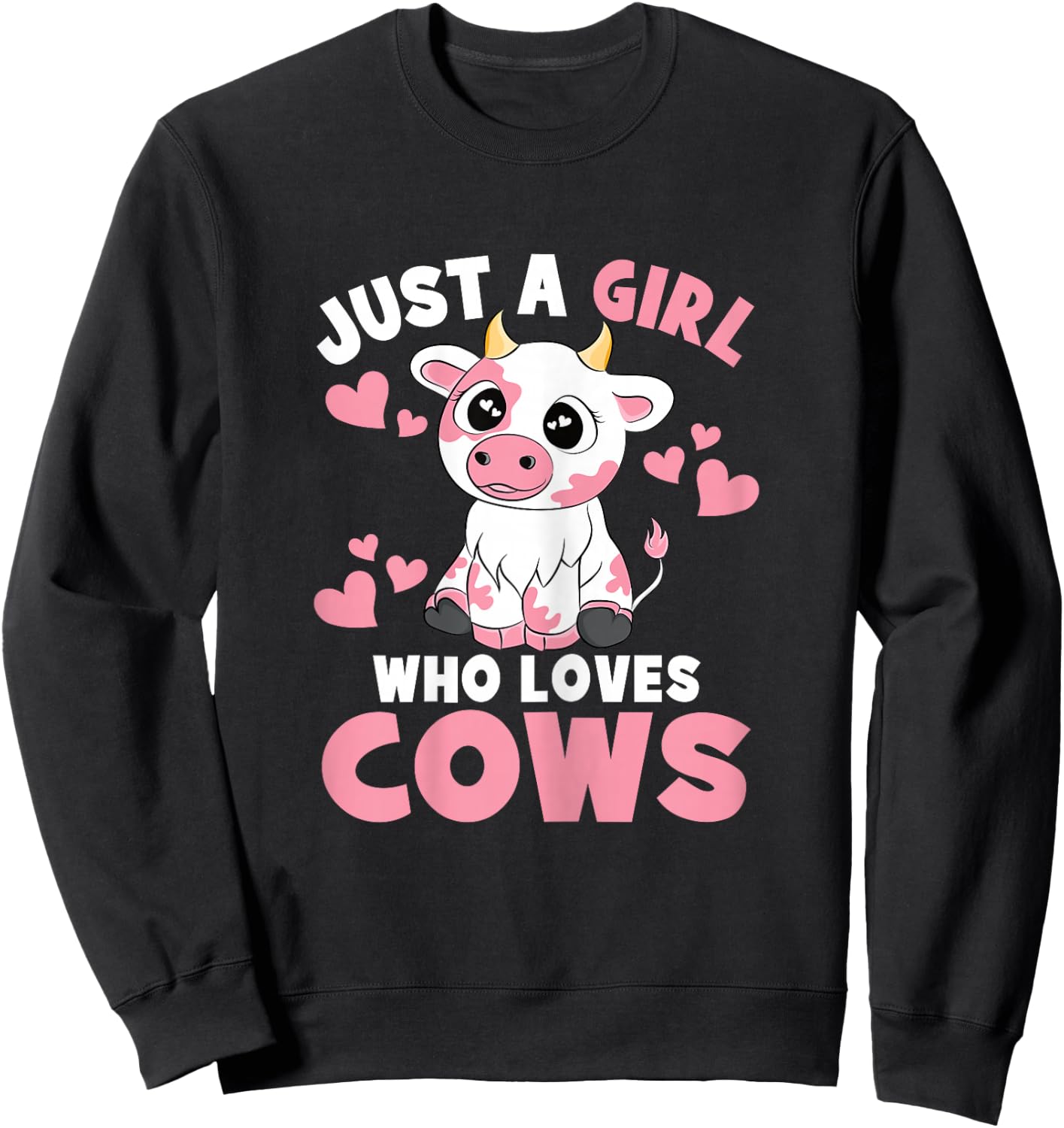 Just A Girl Who Loves Cows Cute Cow Lover Cow Print Kids Sweatshirt - Sweatshirt | Black