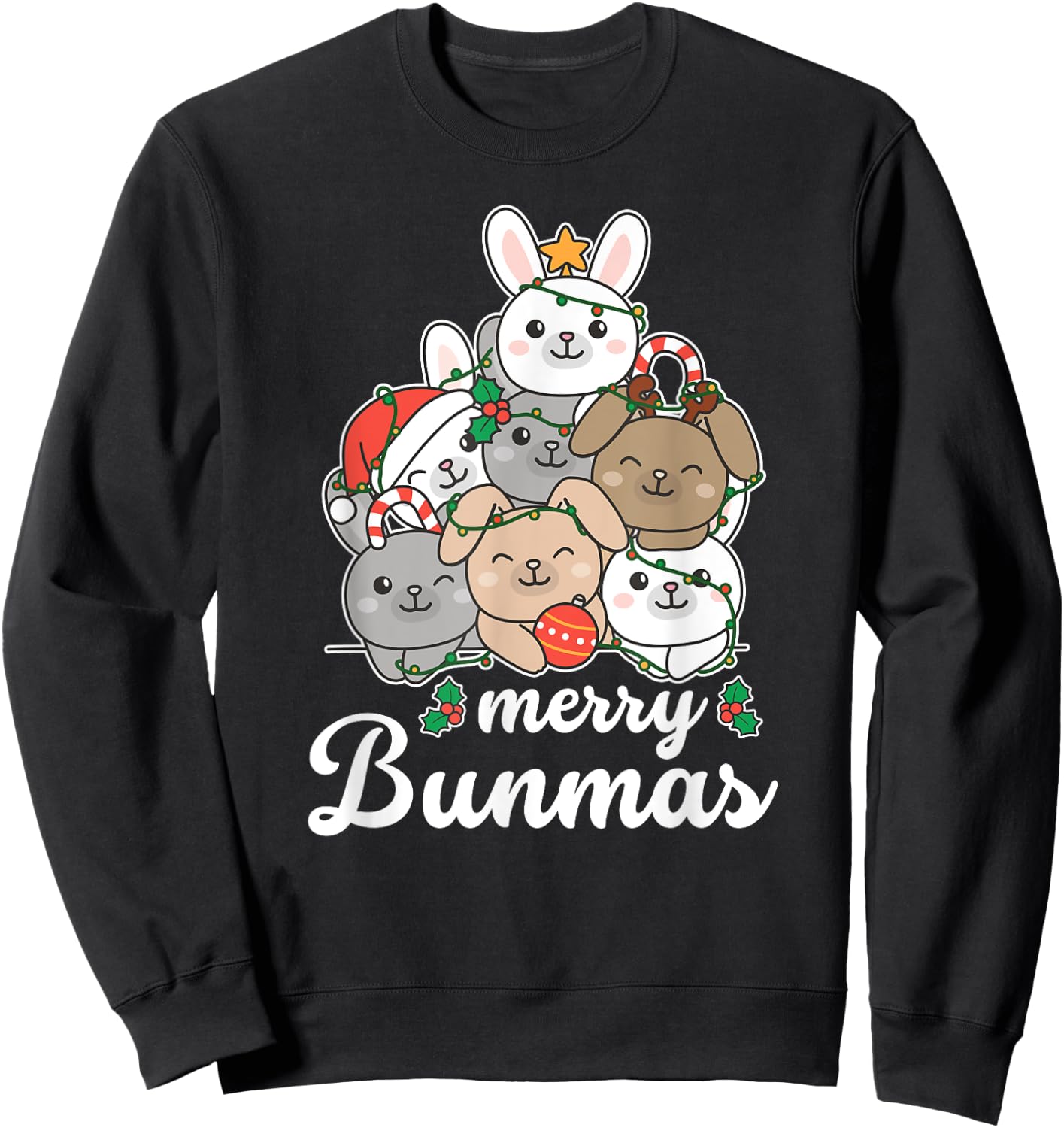Merry Bunmas Pun Bunny Christmas Sweatshirt - Sweatshirt | Black