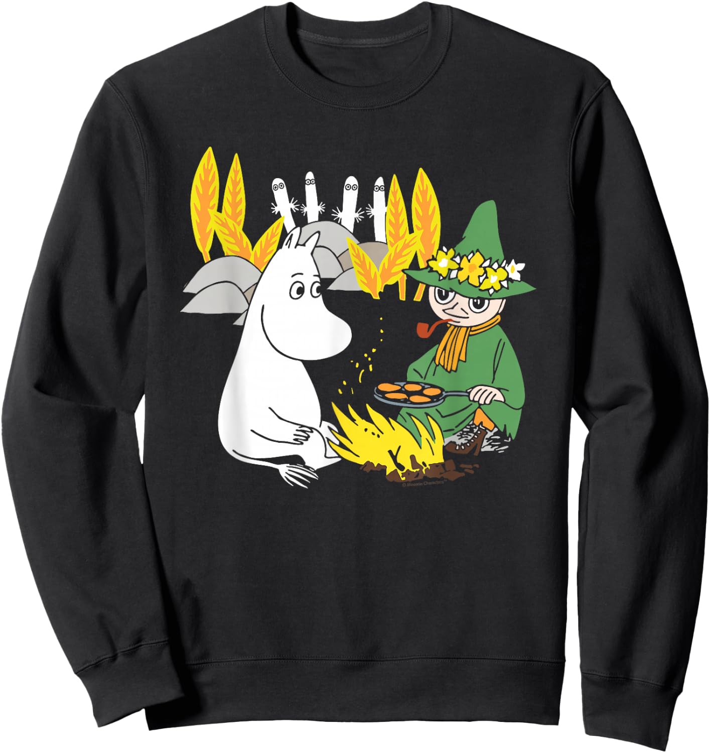 Moomin Moomintroll & Snuffkin Campfire Scary Hattifatteners , black Sweatshirt - Sweatshirt | Black