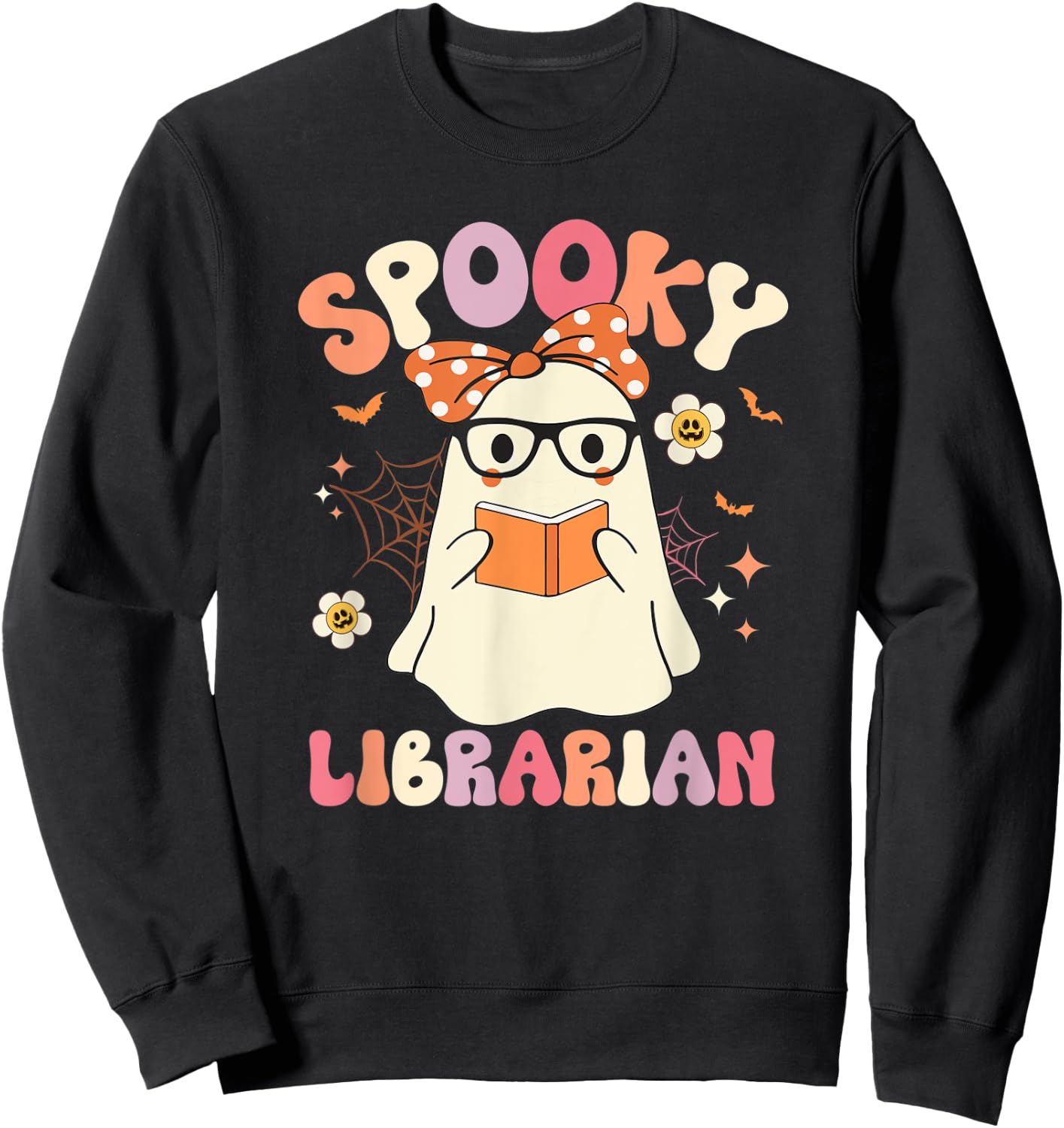 Groovy Spooky Librarian Ghost Vintage Halloween Costume Sweatshirt - Sweatshirt | Black