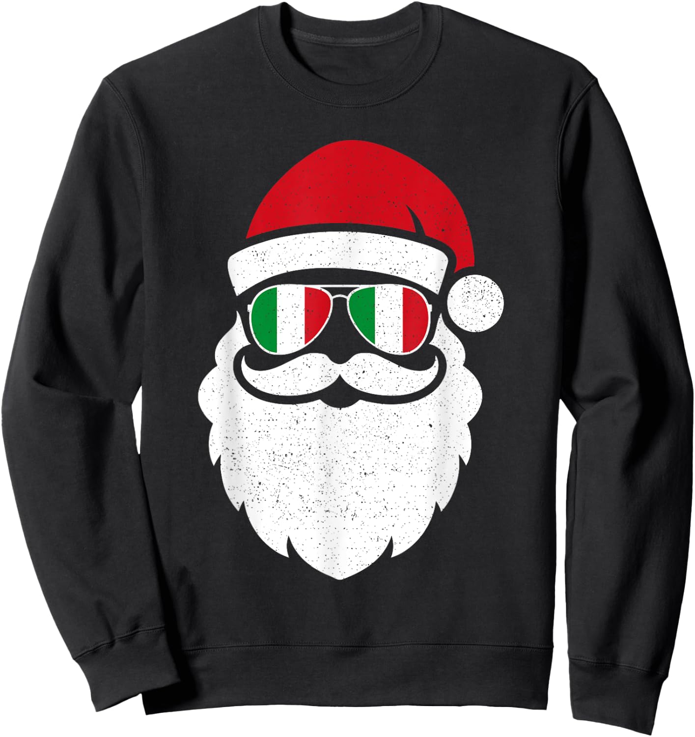 Funny Santa In Italy Flag Glasses Christmas Pajama Fun Xmas Sweatshirt - Sweatshirt | Black