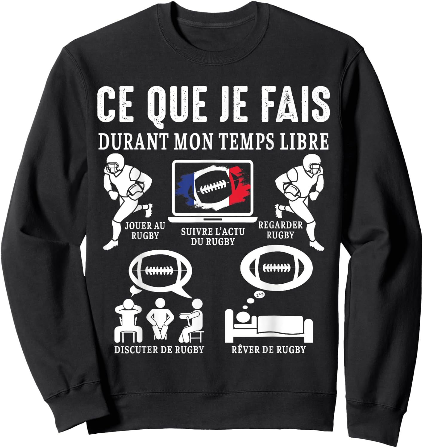 Rugby what I do rugby fan Rugby player france Funny , Black, S Sweatshirt - Sweatshirt | Black