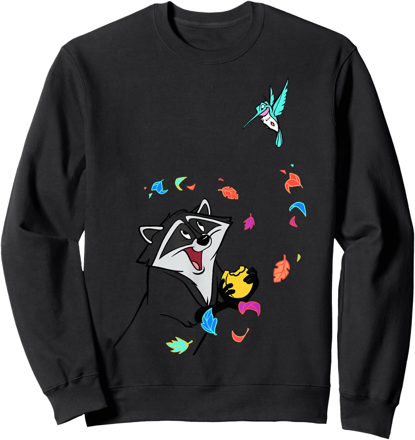 Disney Pocahontas Meeko Flit Colorful Leafs Fall Sweatshirt - Sweatshirt | Black