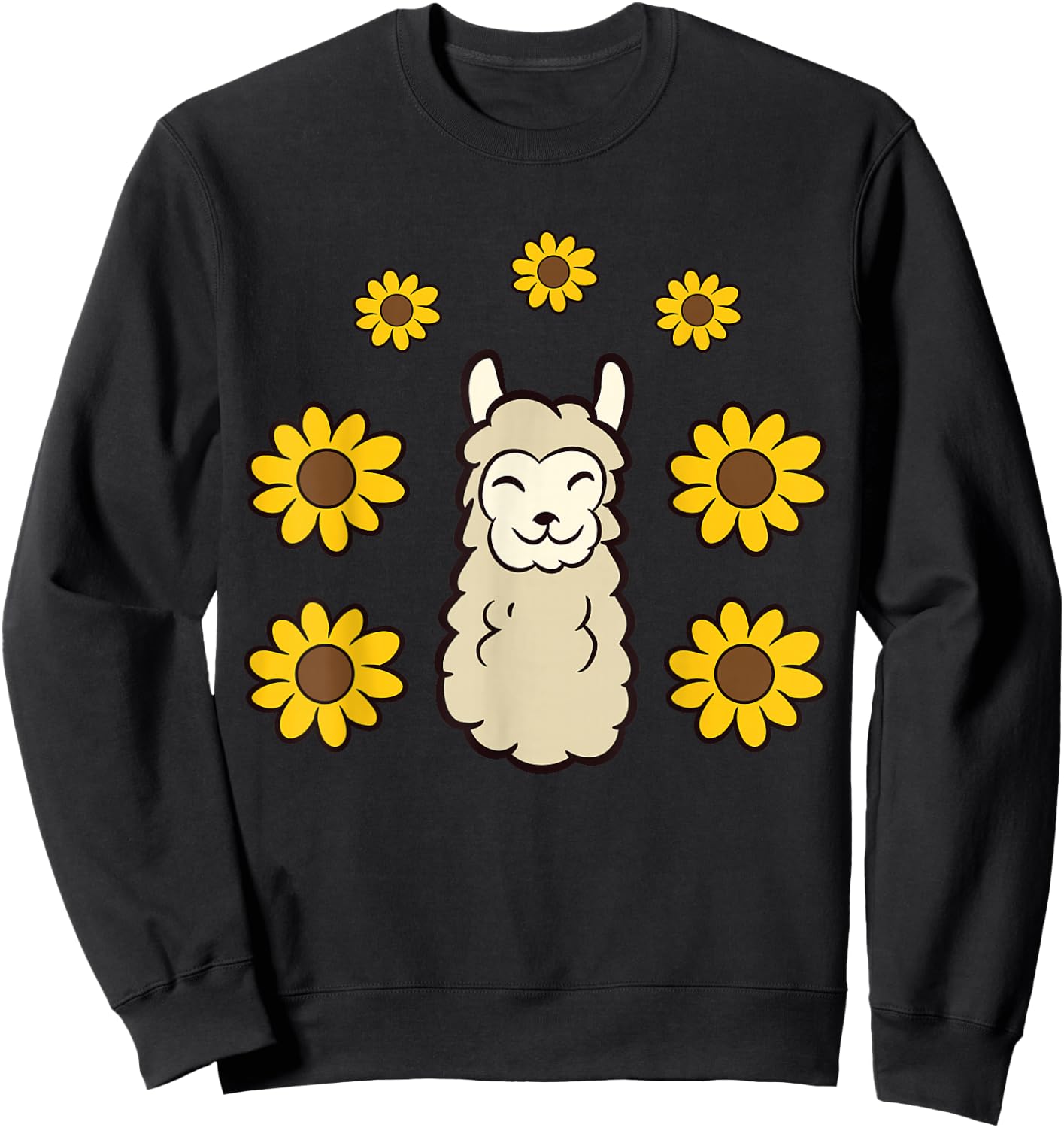Cute Llama Summer Sunflower Kawaii Llama Sweatshirt - Sweatshirt | Black