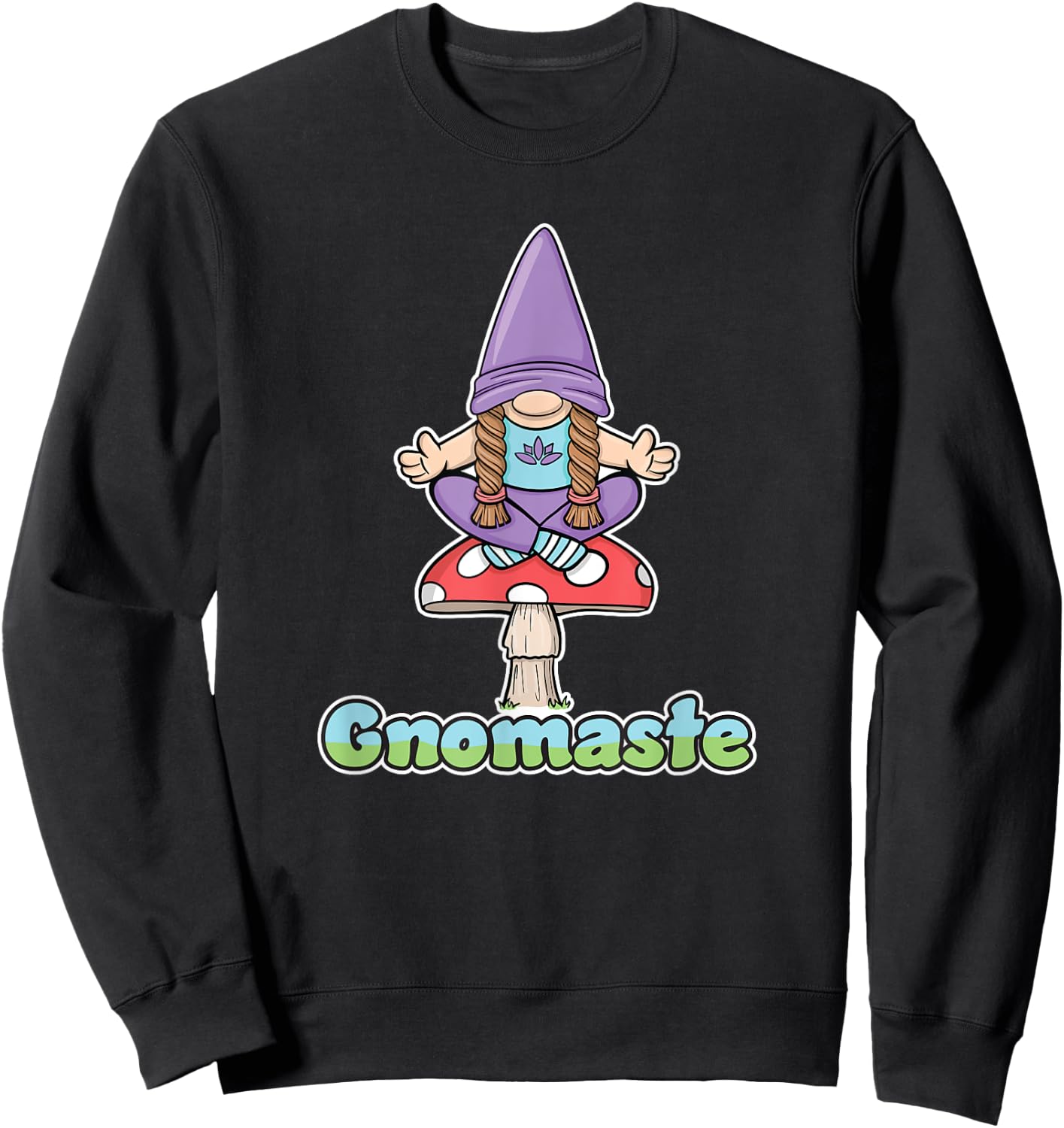 Gnomaste Yoga Meditating Gnome On Toadstool Mushroom Workout Sweatshirt - Sweatshirt | Black