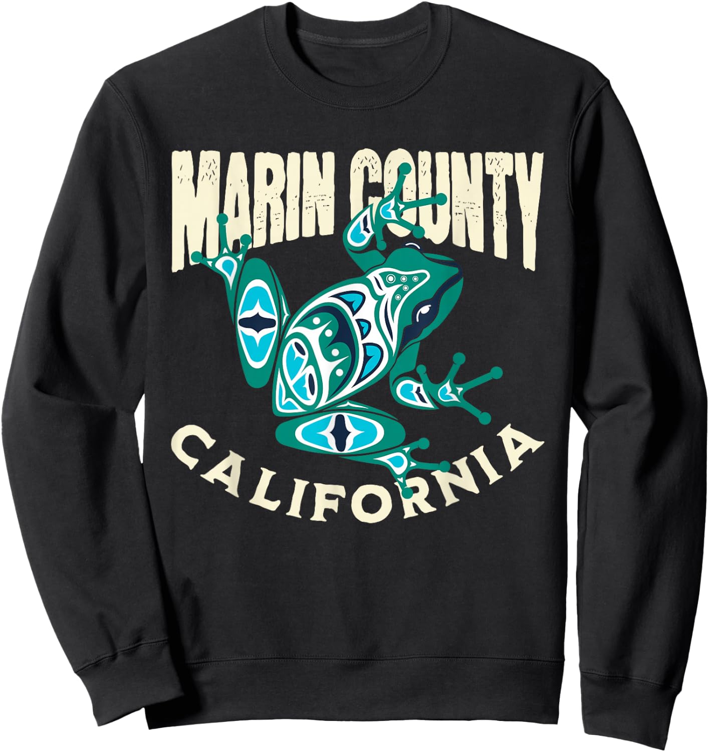 Marin County California Frog Totem Pacific Northwest Native Sweatshirt - Sweatshirt | Black