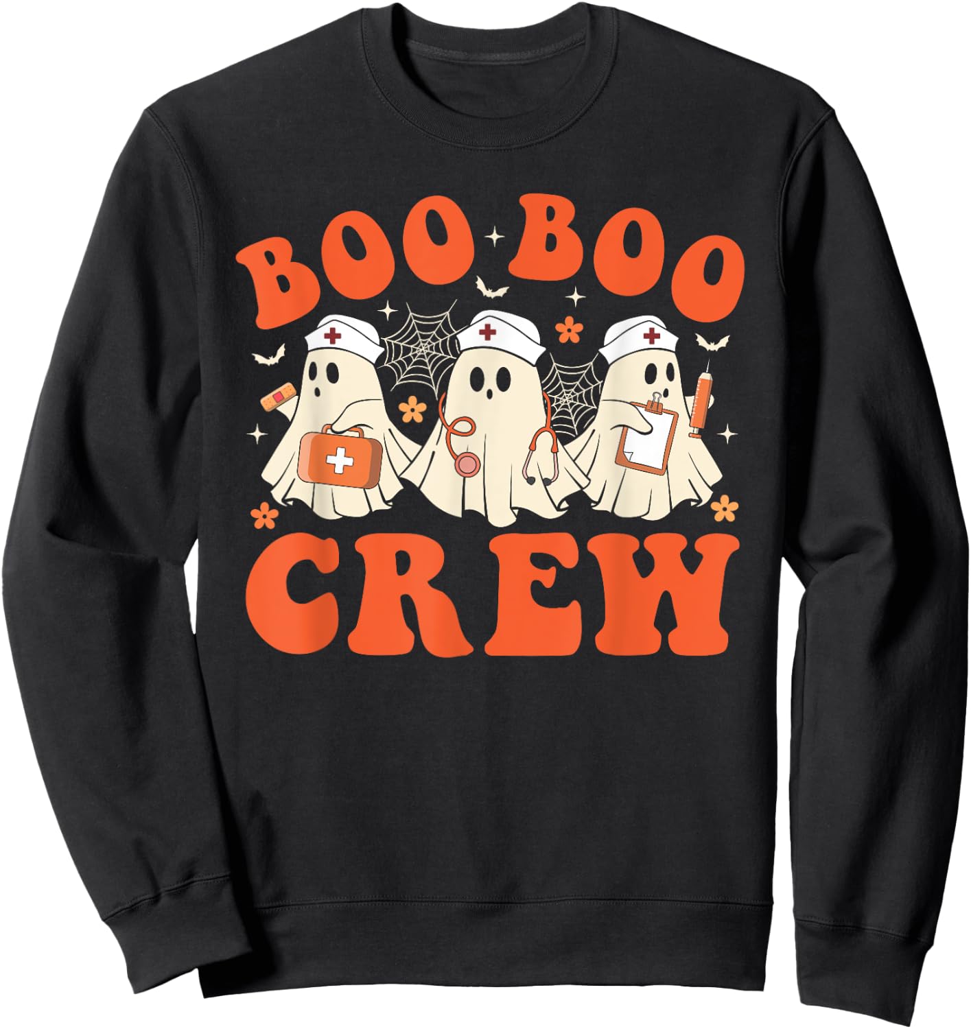 Boo Boo Crew Nurse Ghost Scrub Top Nursing Halloween Costume Sweatshirt - Sweatshirt | Black