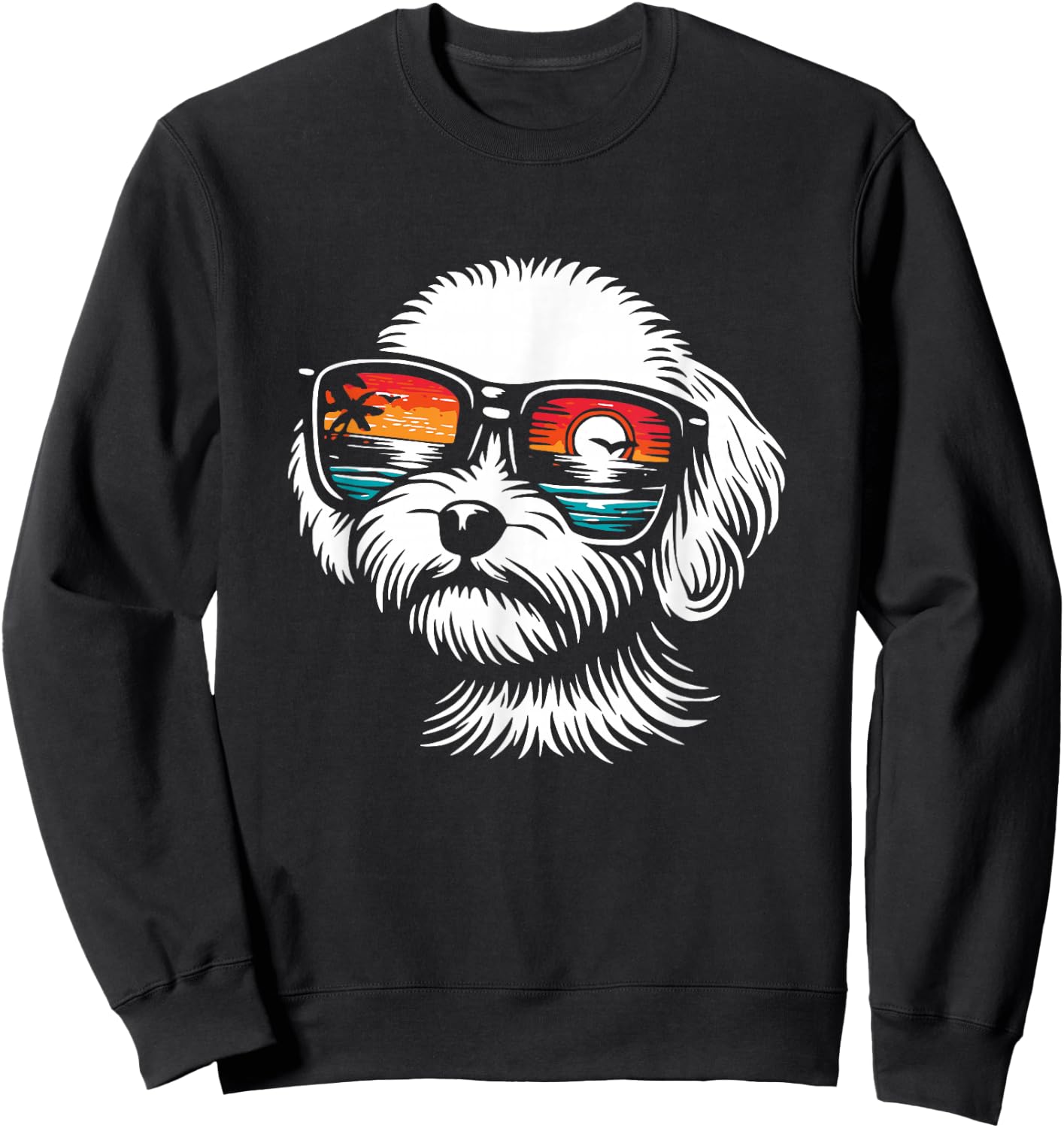 Cool Maltipoo Puppy with Sunglasses Graphic Design Sweatshirt - Sweatshirt | Black