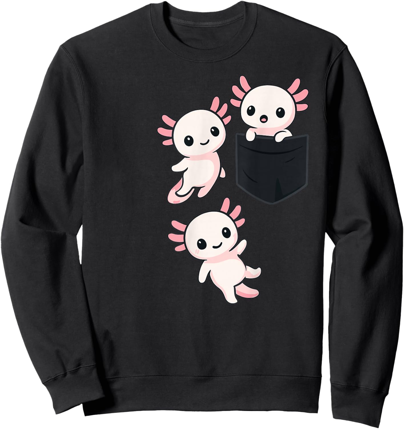 Kawaii Axolotl Pocket Cute Axolotls Sweatshirt - Sweatshirt | Black