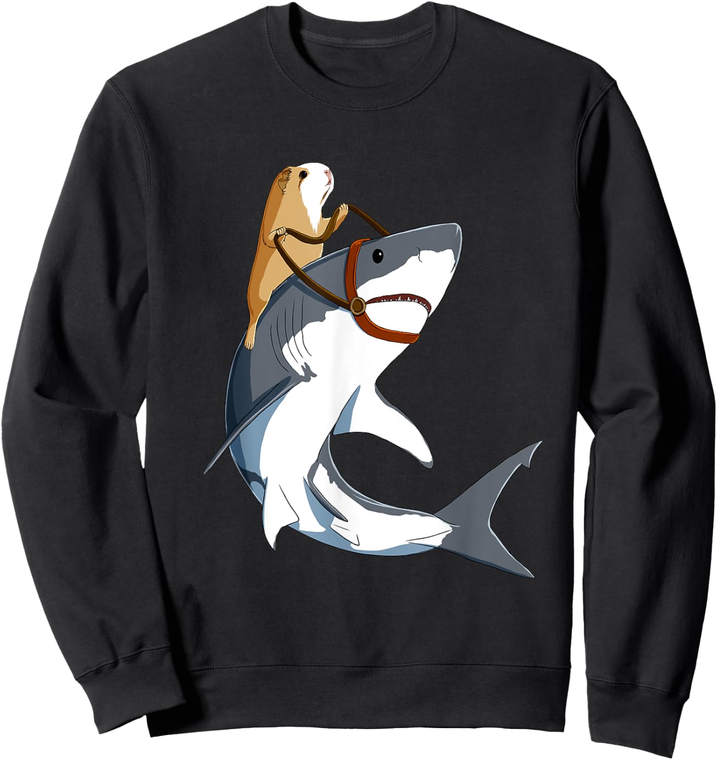 Funny Guinea Pig Riding a Shark Sweatshirt - Sweatshirt | Black
