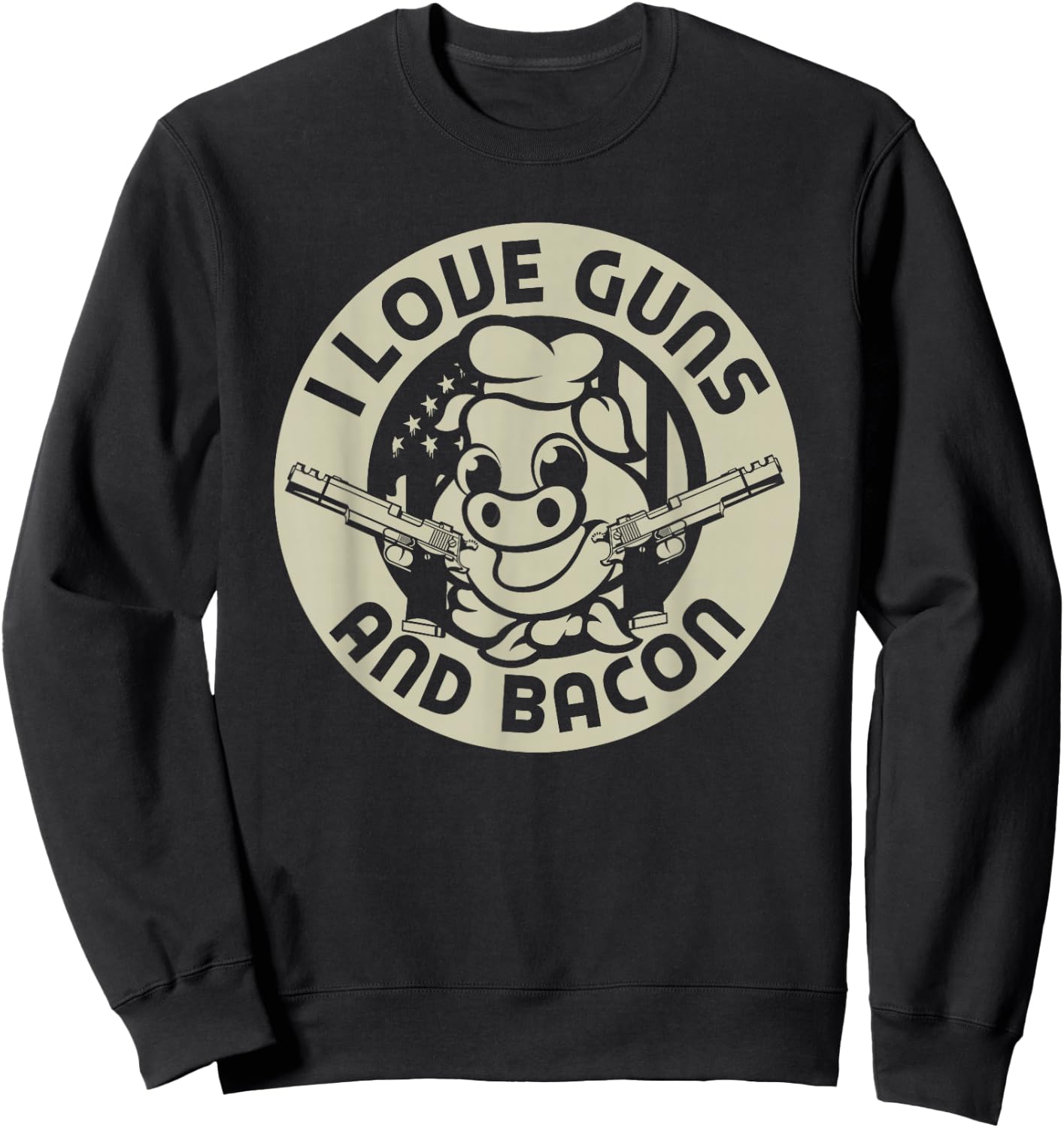 I Love Guns and Bacon Pork Pig Funny Gun Lover Quote Gift Sweatshirt - Sweatshirt | Black