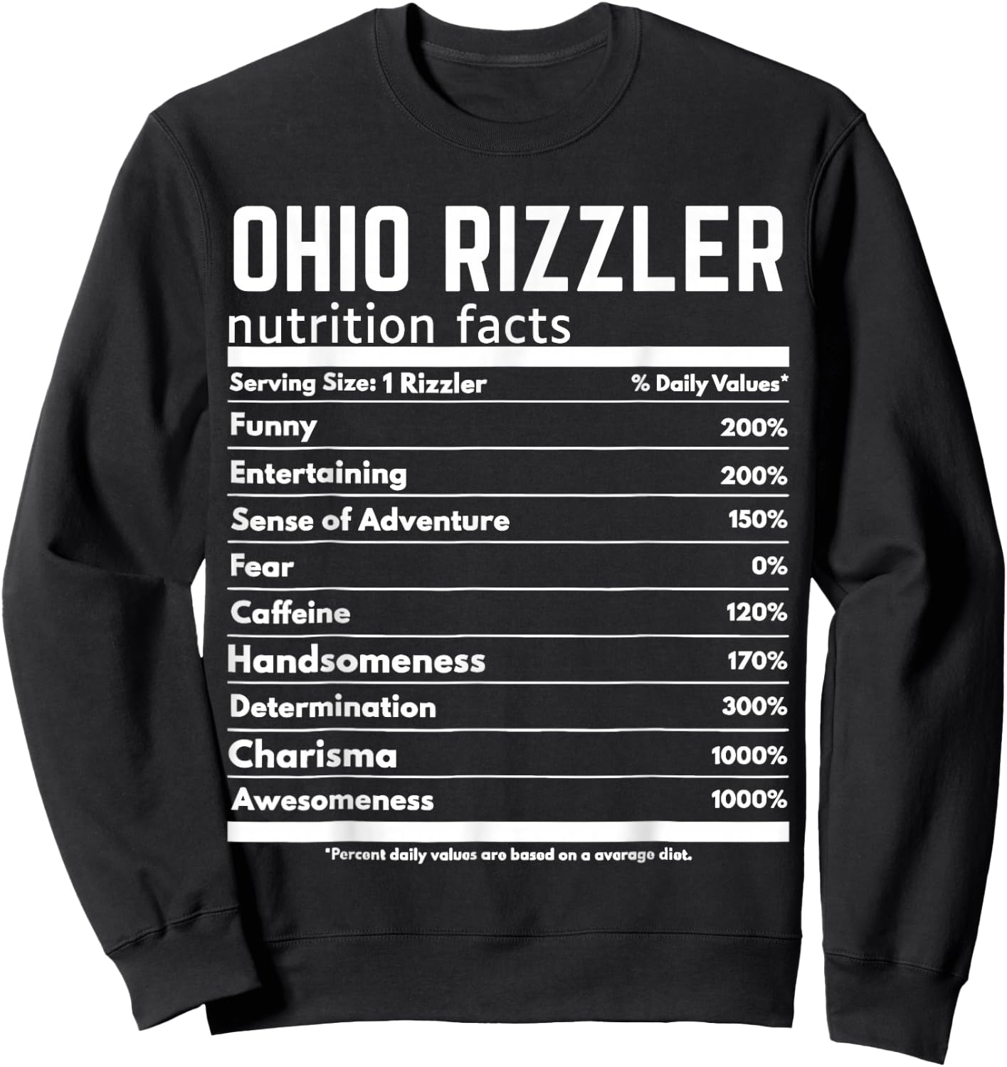 Ohio RIzzler Nutrition Facts Meme Rizz Internet Memes Gen Z Sweatshirt - Sweatshirt | Black