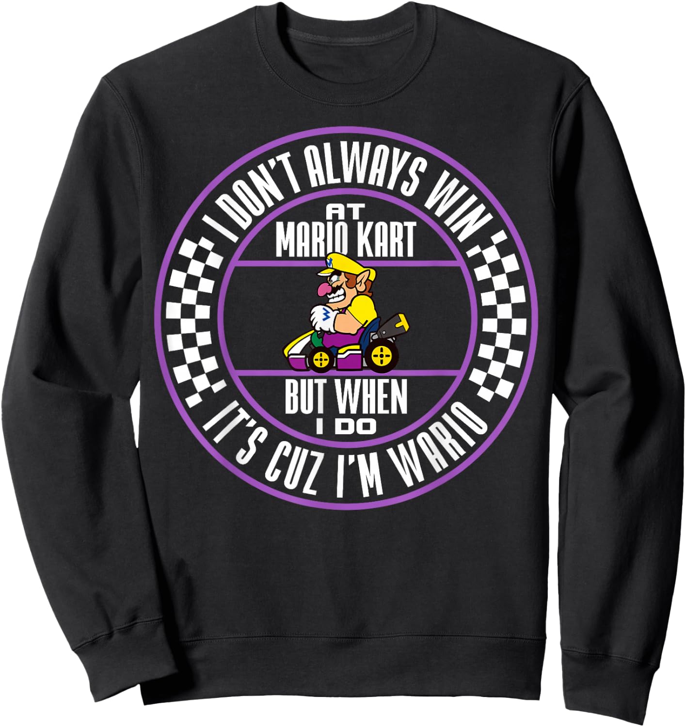 Nintendo Mario Kart Wario When I Win Circle Text Sweatshirt - Sweatshirt | Black