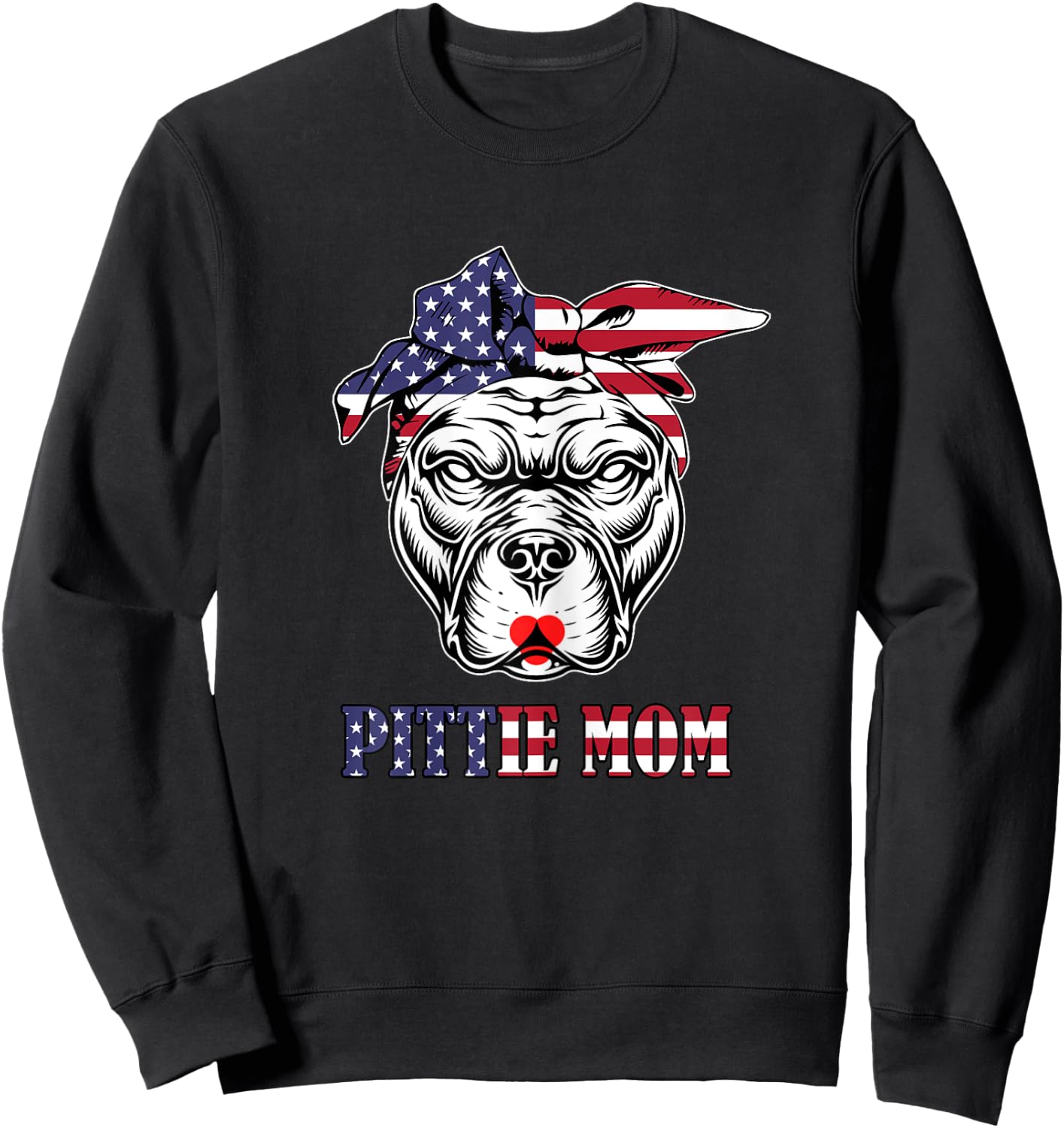 Cute Pittie Mom Bandana american flag dog Pitbull Lover Women Sweatshirt - Sweatshirt | Black