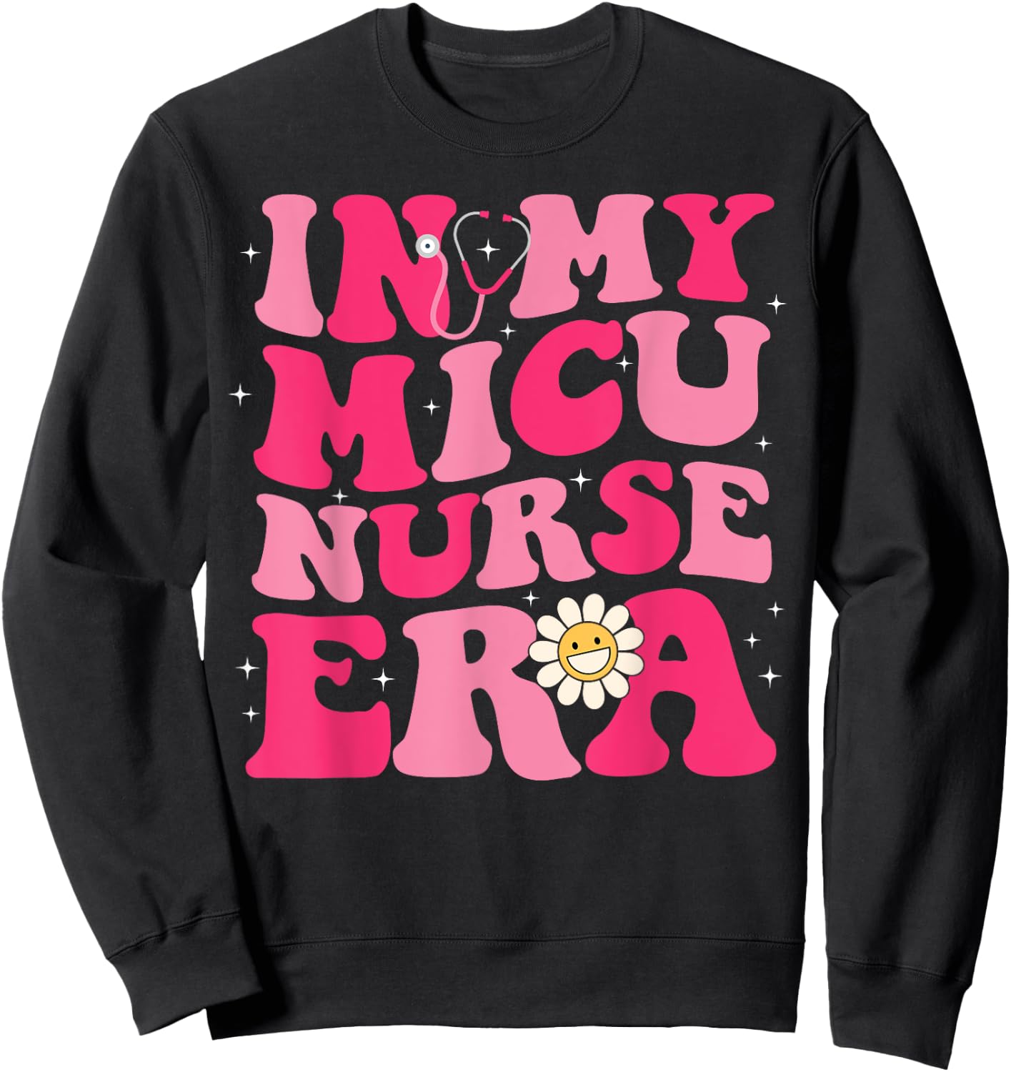 Groovy Retro In My MICU Era Hippie Groovy Love Nurse Life Sweatshirt - Sweatshirt | Black